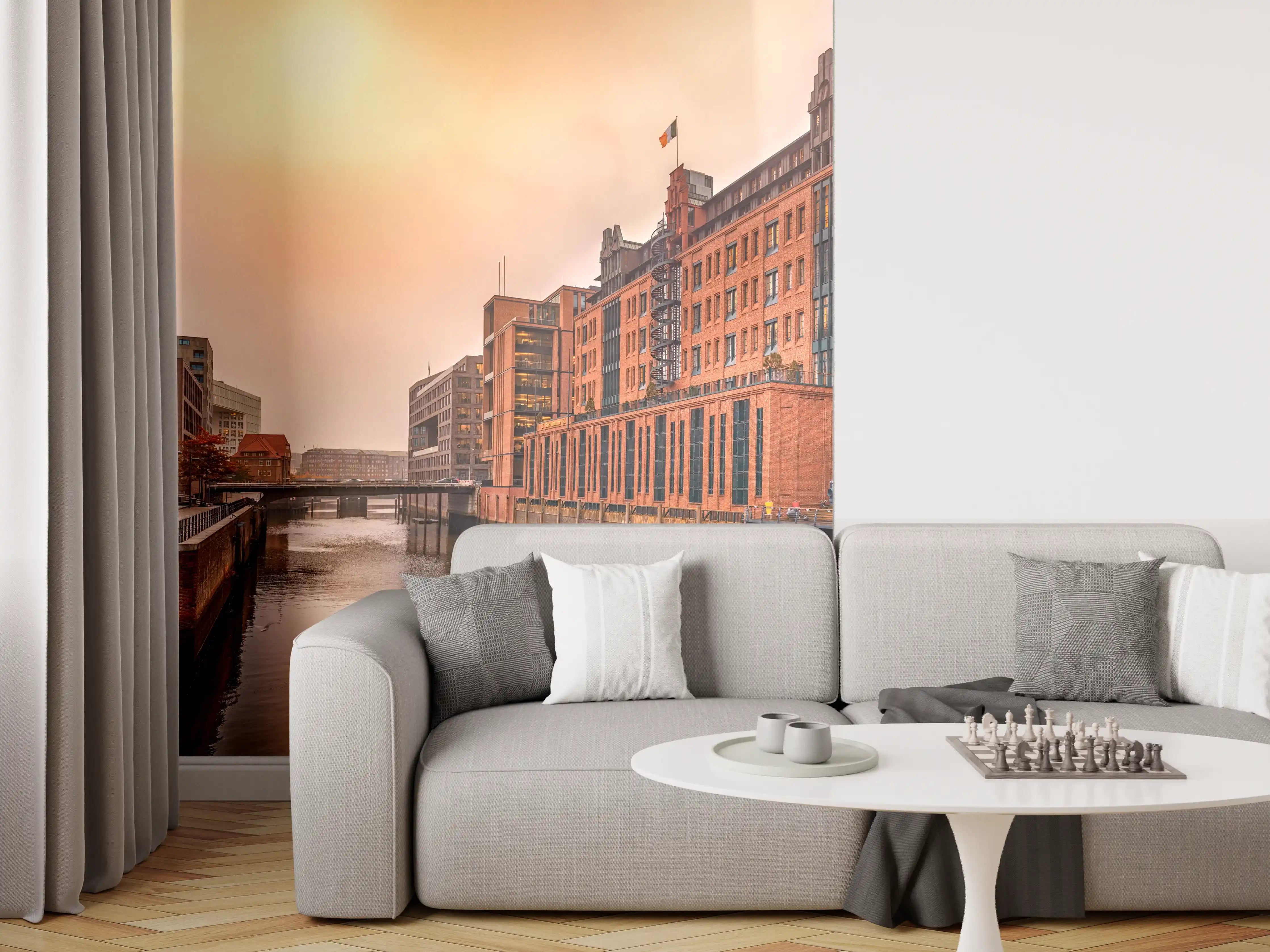 Wandverkleidung Wohnzimmer - Hamburg bei Sonnenuntergang