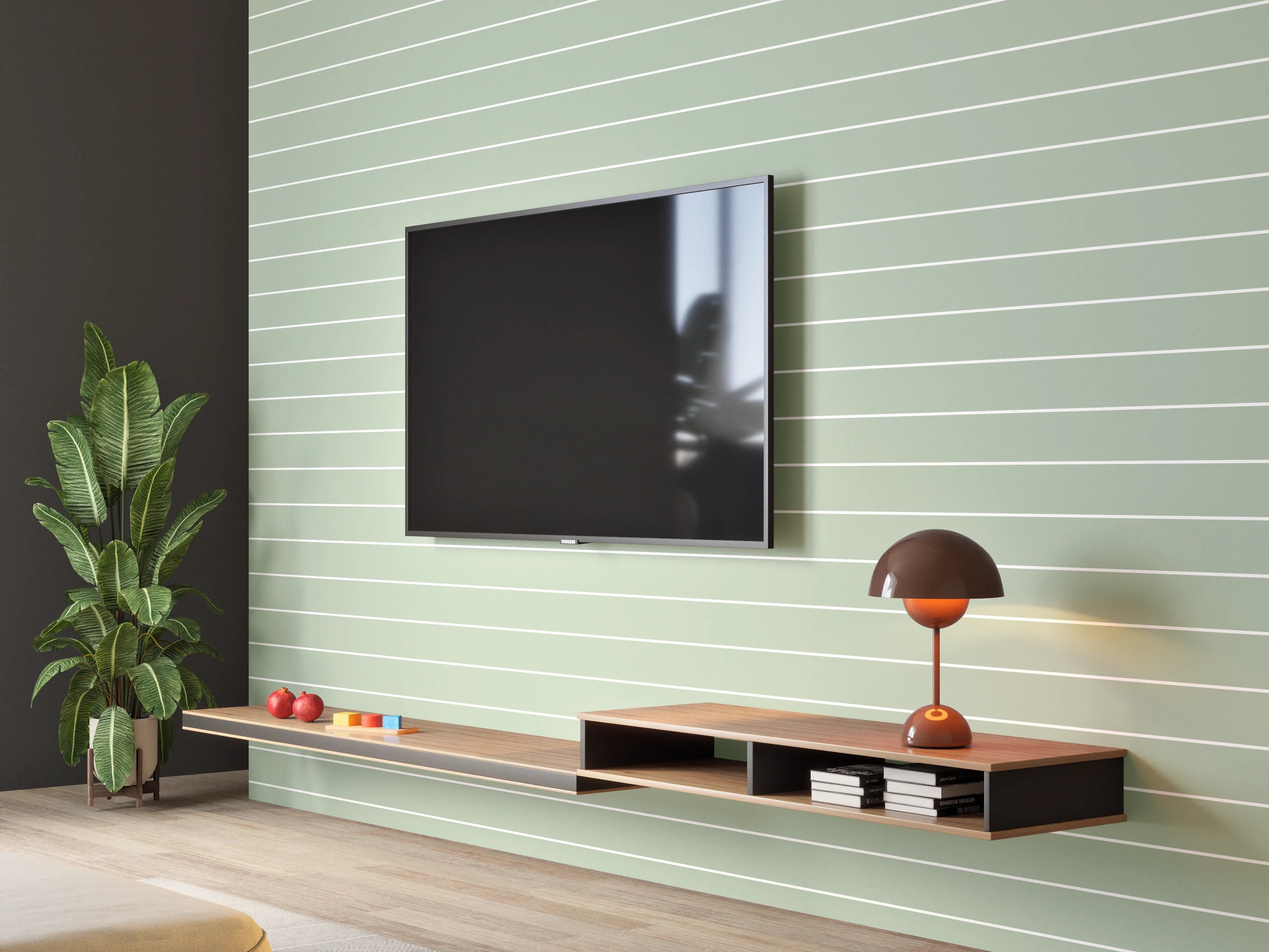 Wandverkleidung Wohnzimmer - Harmonische grüne Streifen