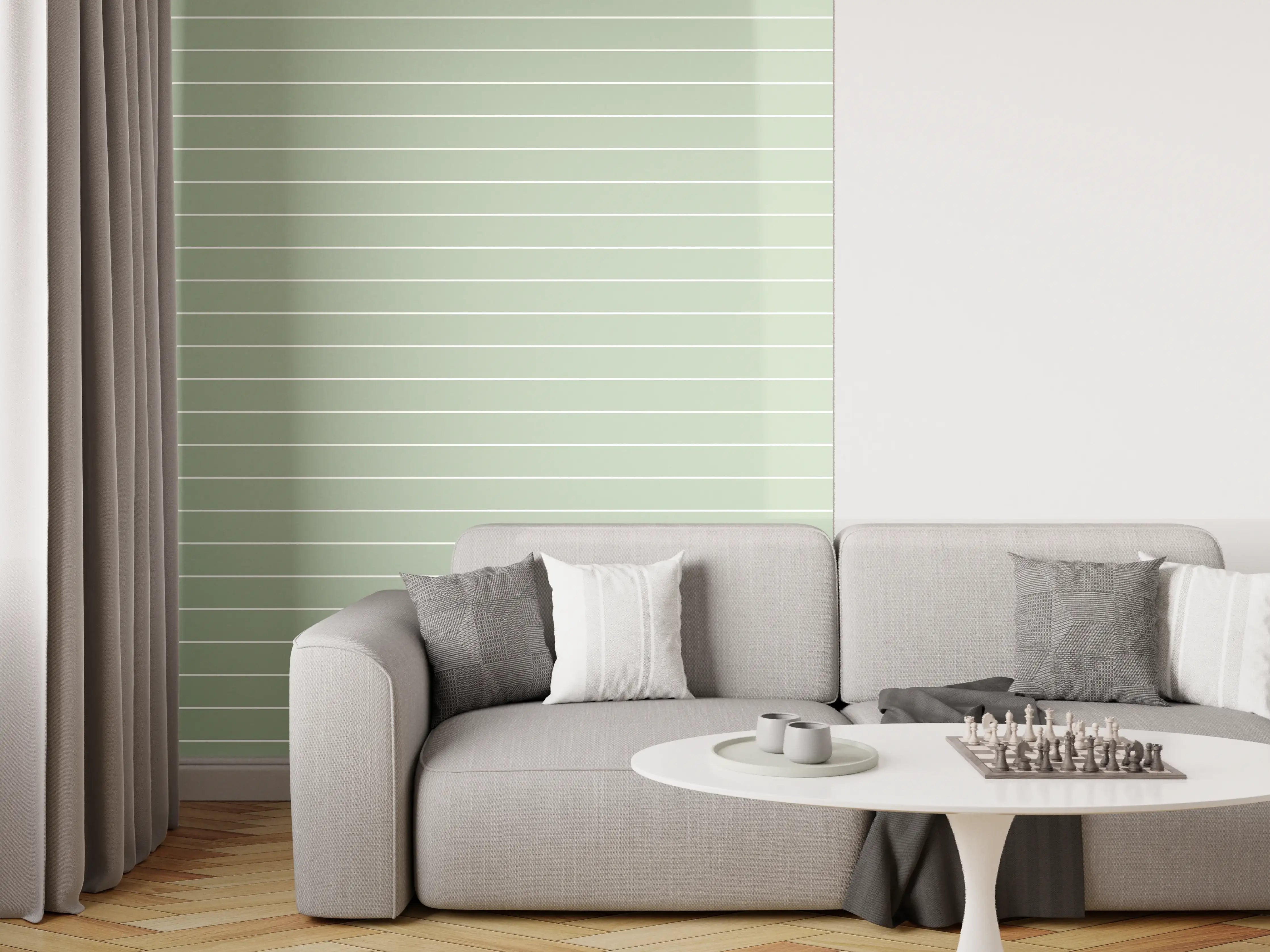 Wandverkleidung Wohnzimmer - Harmonische grüne Streifen