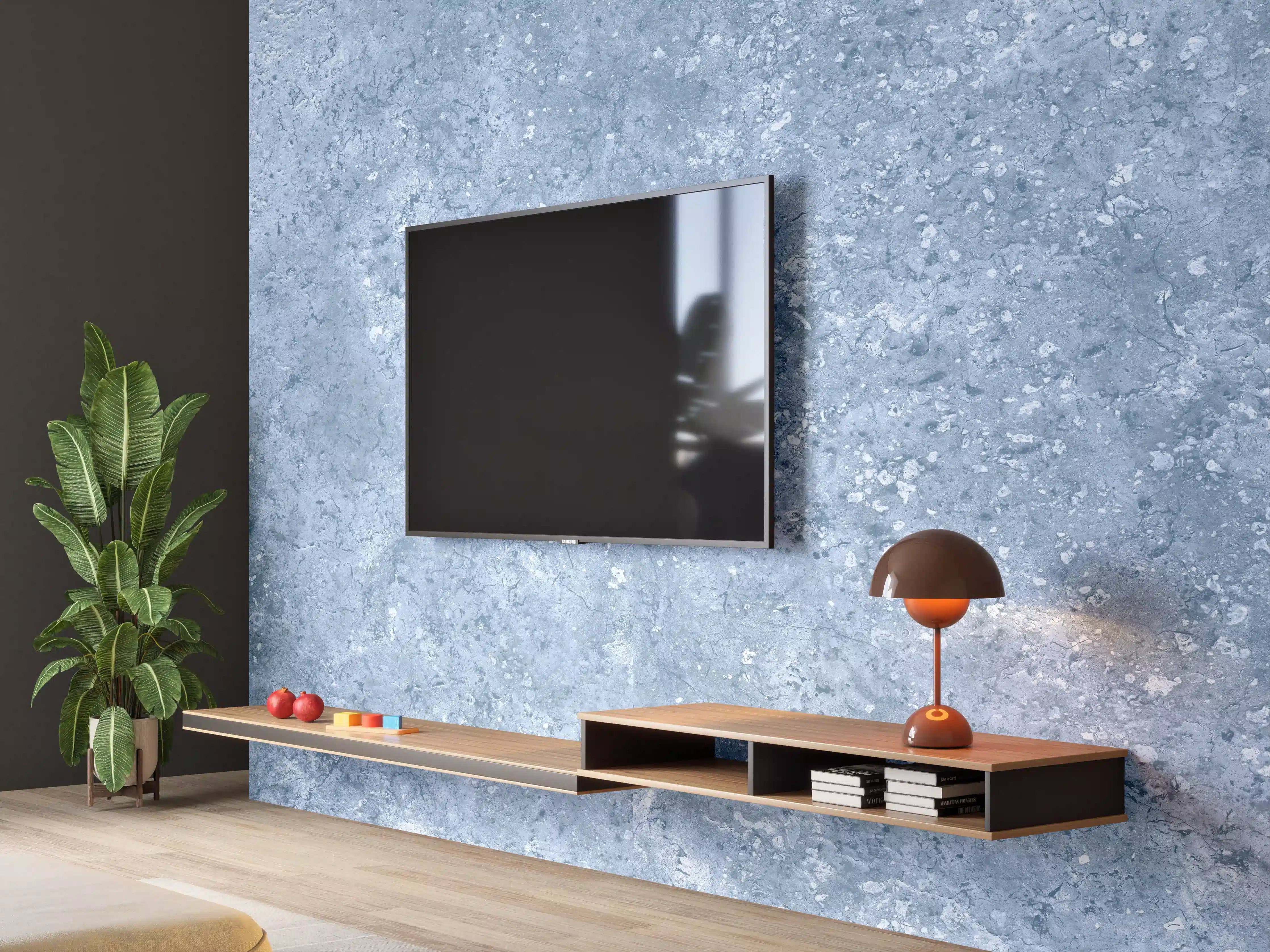 Wandverkleidung Wohnzimmer - Hellblaue getünchte Wandtextur