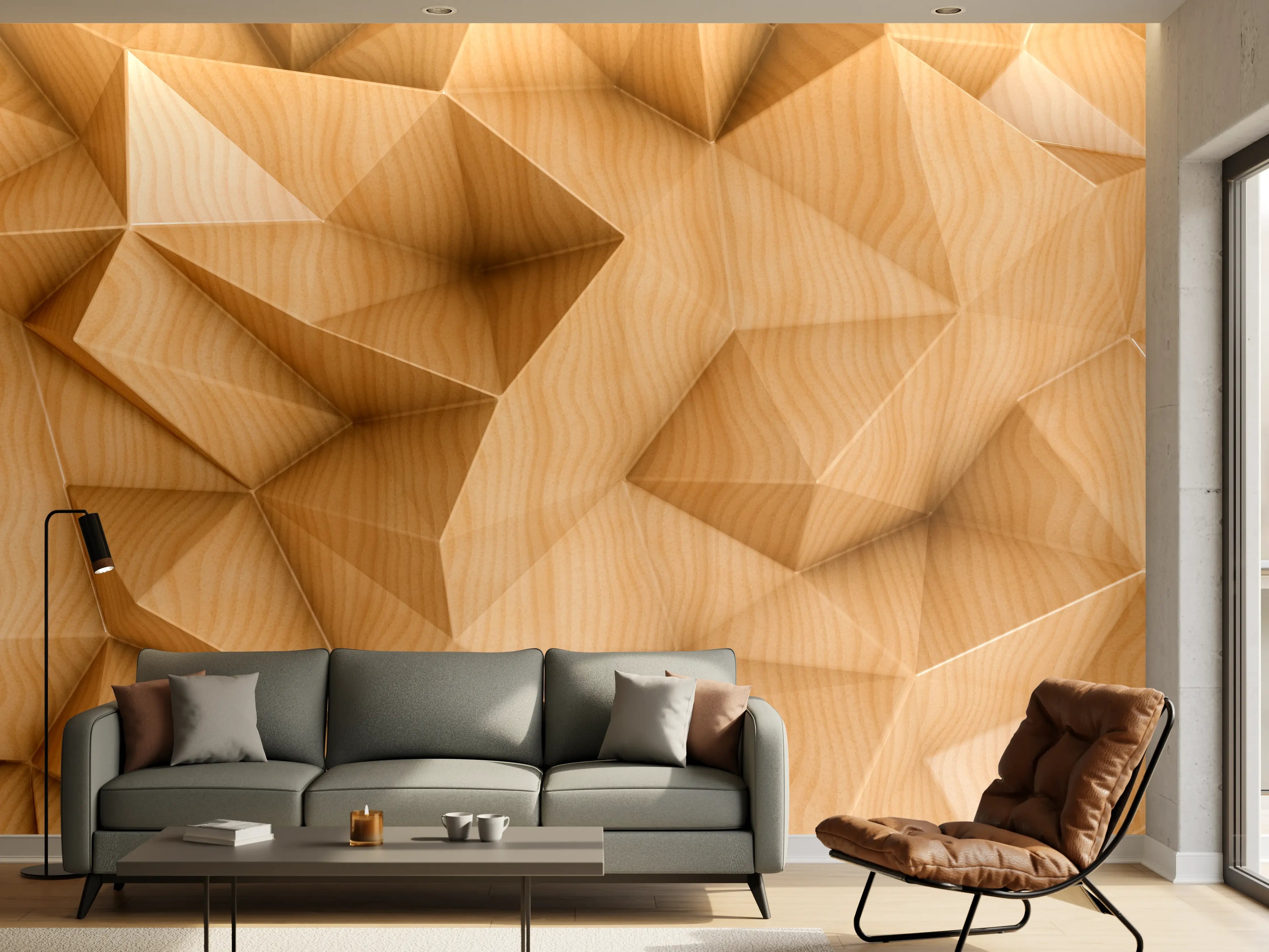 Wandverkleidung Wohnzimmer - Hellbraune Holzstruktur mit geometrischen Mustern