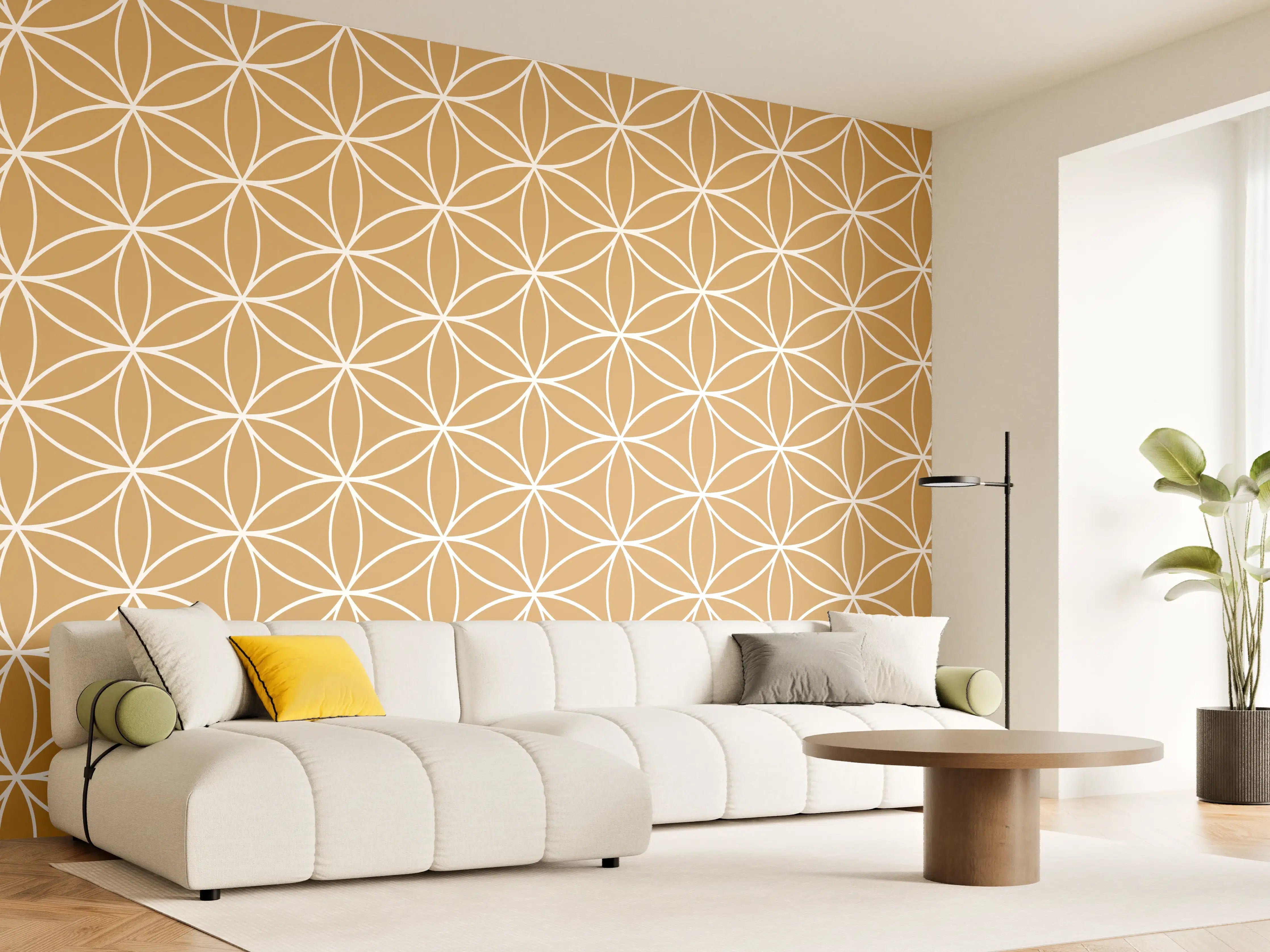 Wandverkleidung Wohnzimmer - Hellbraune geometrische Muster
