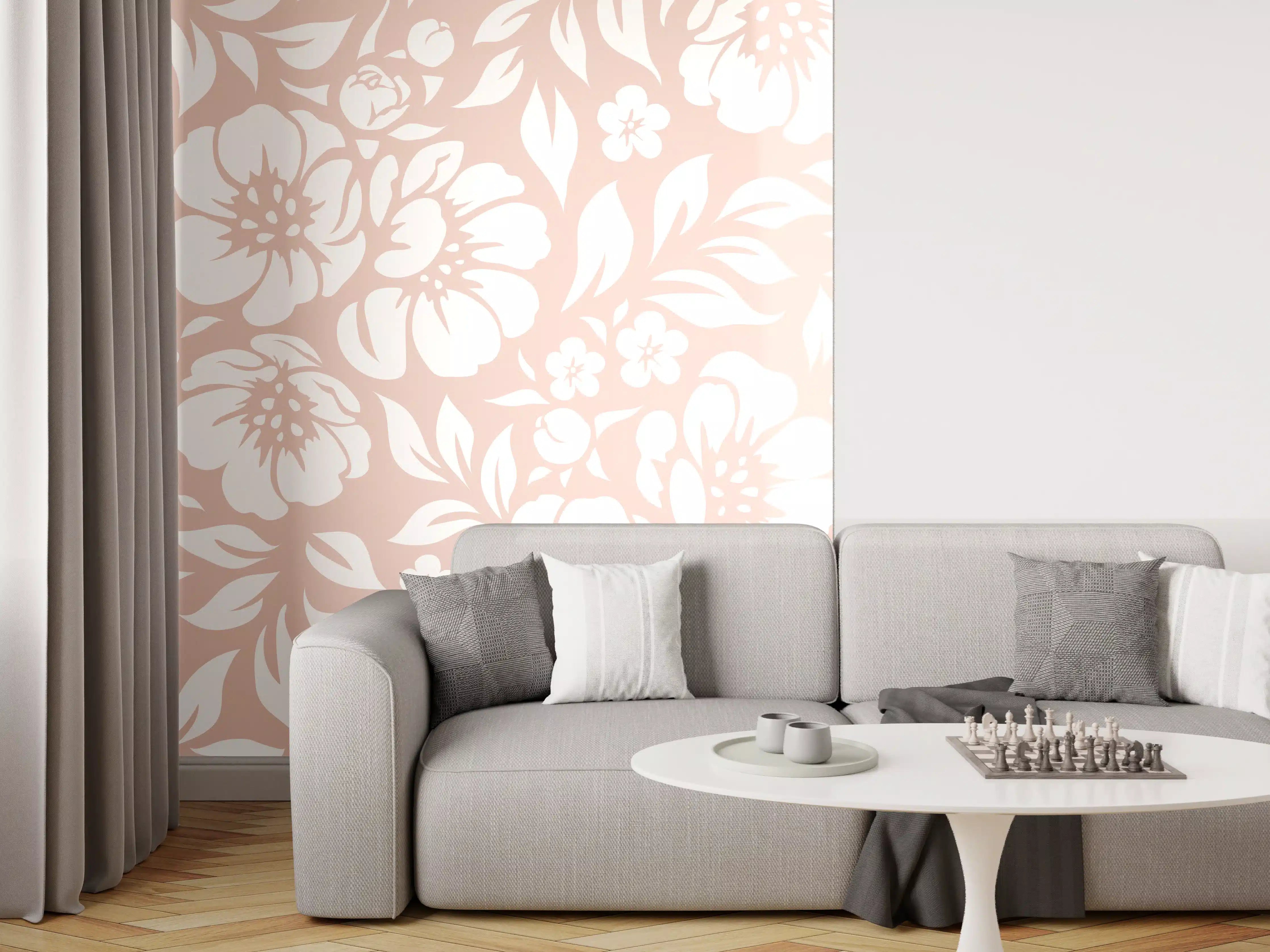 Wandverkleidung Wohnzimmer - Helle Blütenmuster mit floralen Elementen