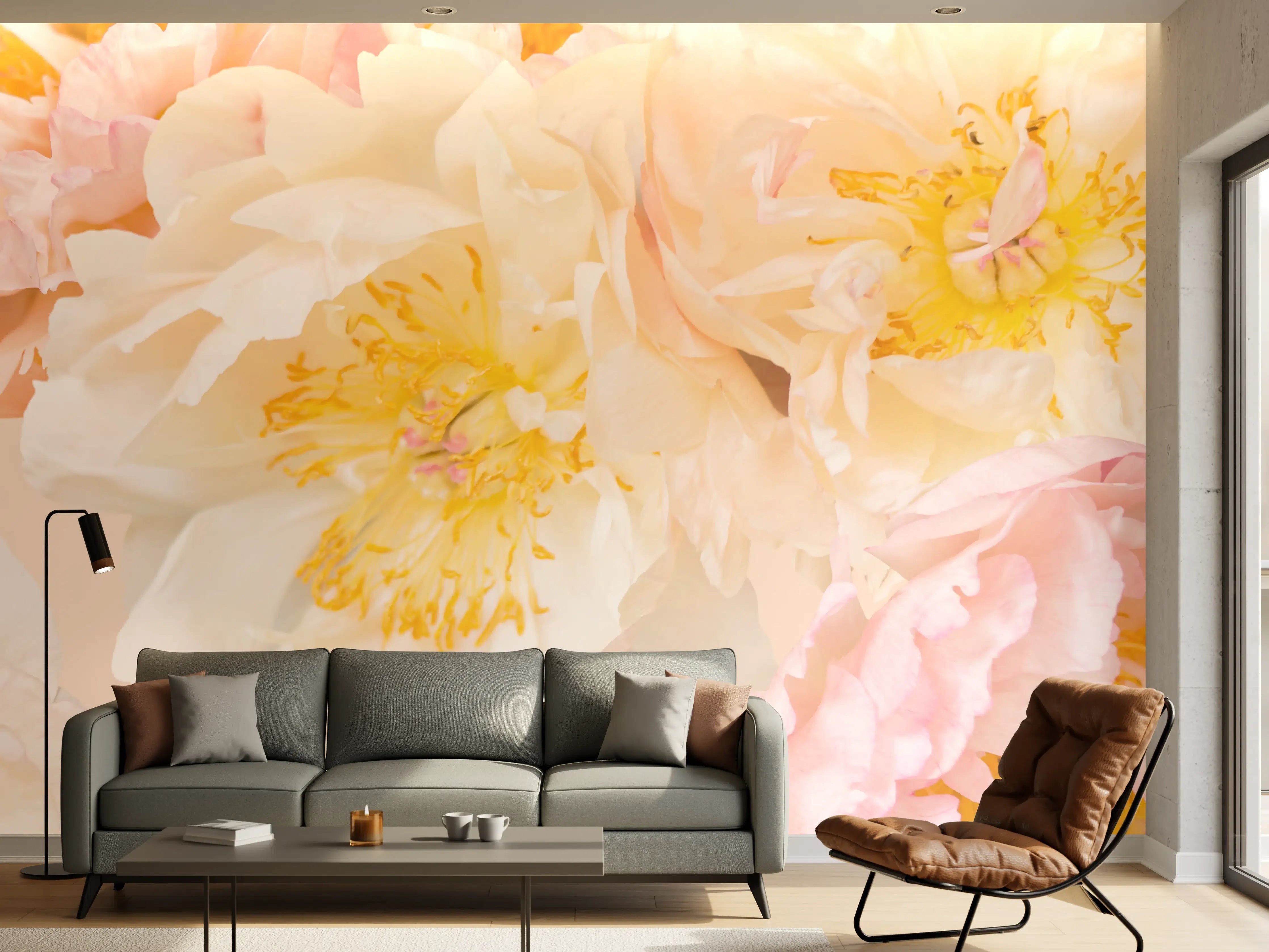 Wandverkleidung Wohnzimmer - Helle Blumenpracht in sanften Pastelltönen