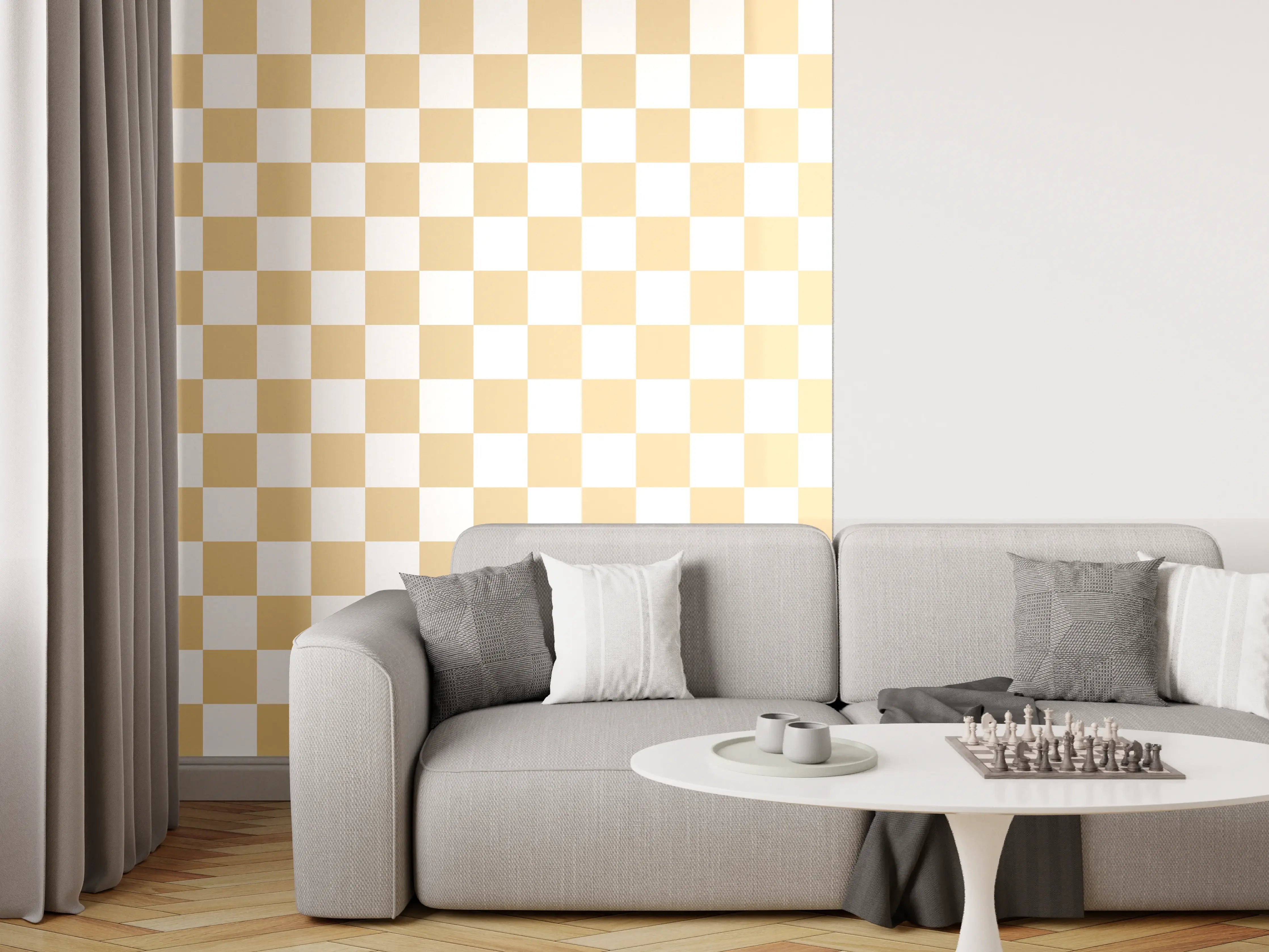 Wandverkleidung Wohnzimmer - Helle Checkered Muster Wandgestaltung