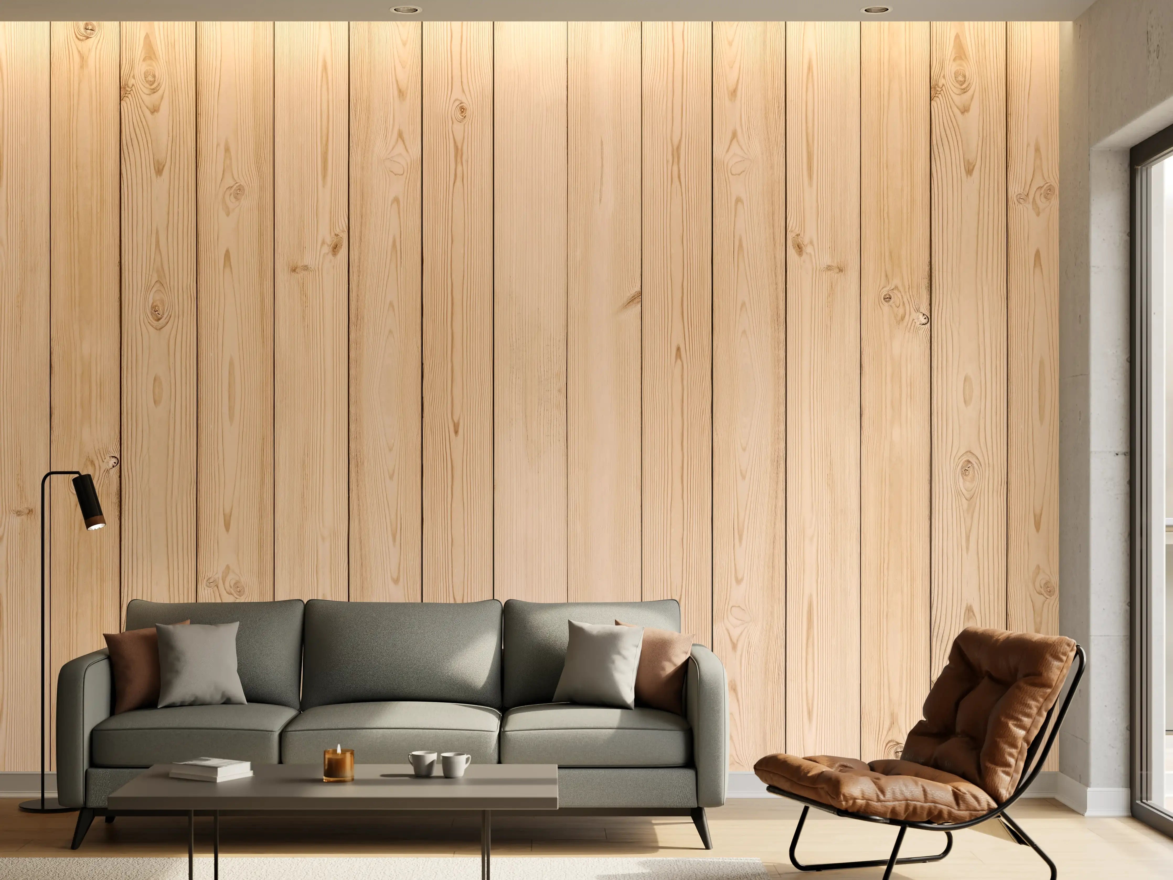 Wandverkleidung Wohnzimmer - Helle Holzplanken