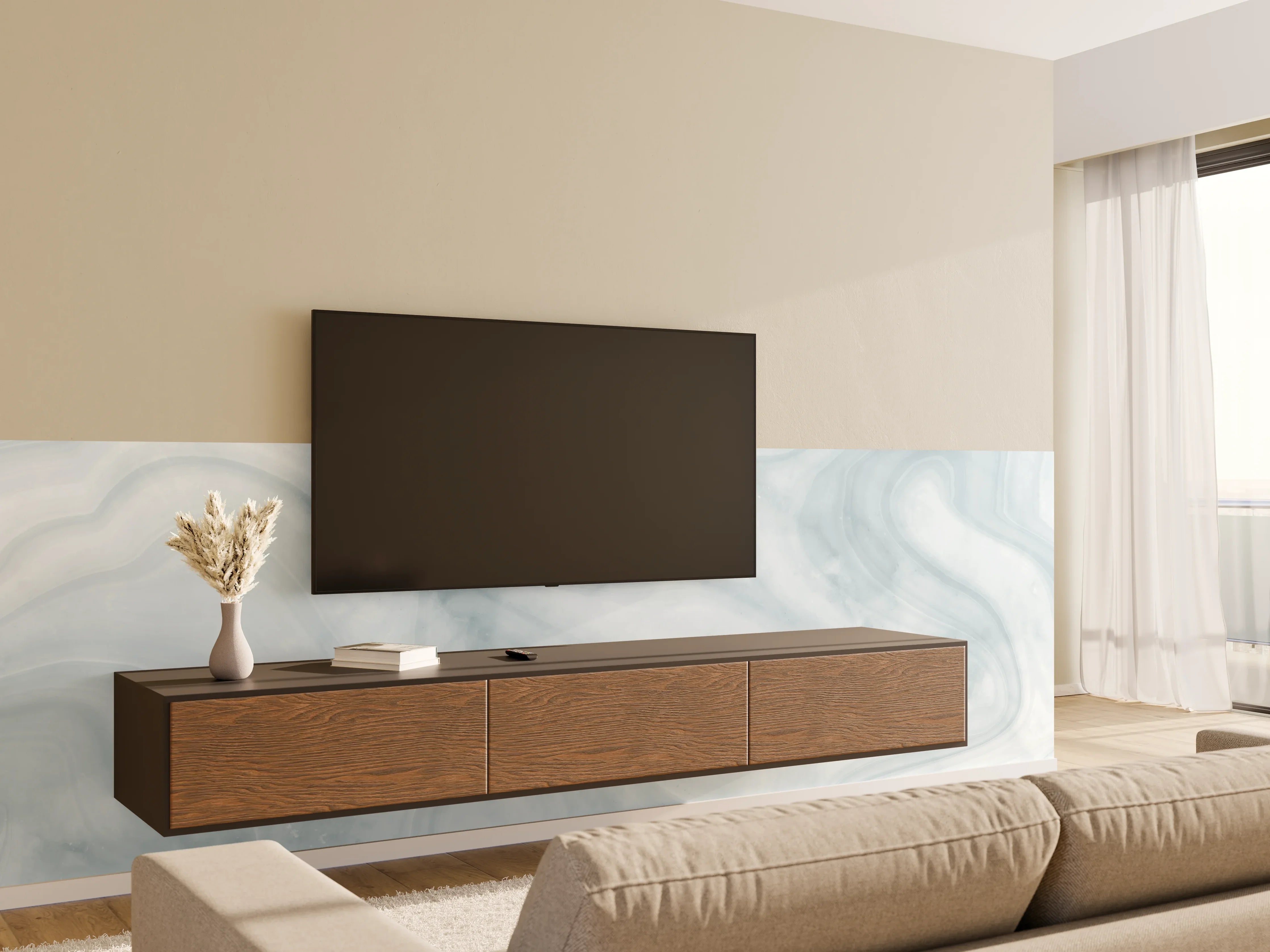 Wandverkleidung Wohnzimmer - Helle bläuliche Marmor Textur