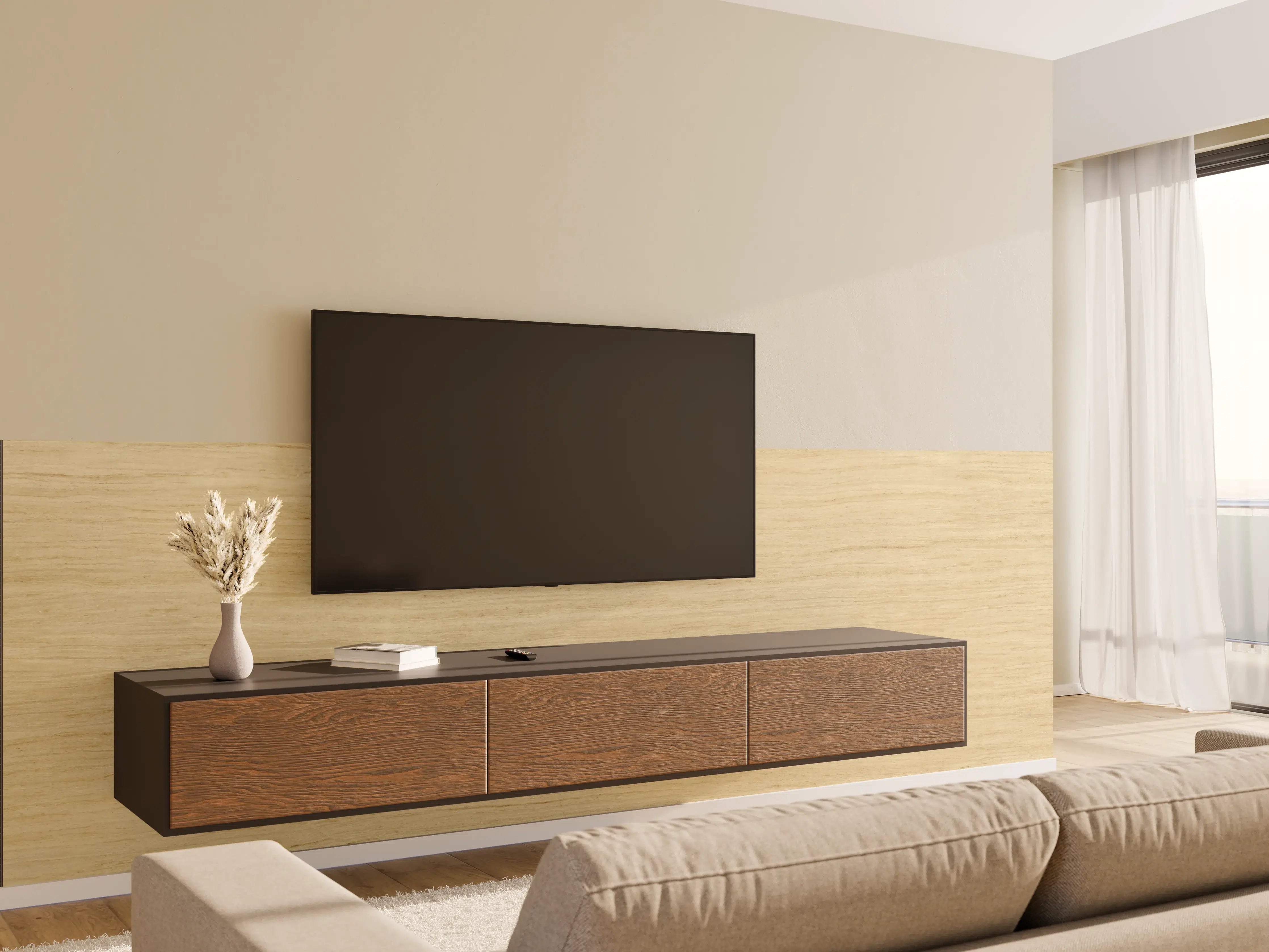 Wandverkleidung Wohnzimmer - Helle feine Holzoptik