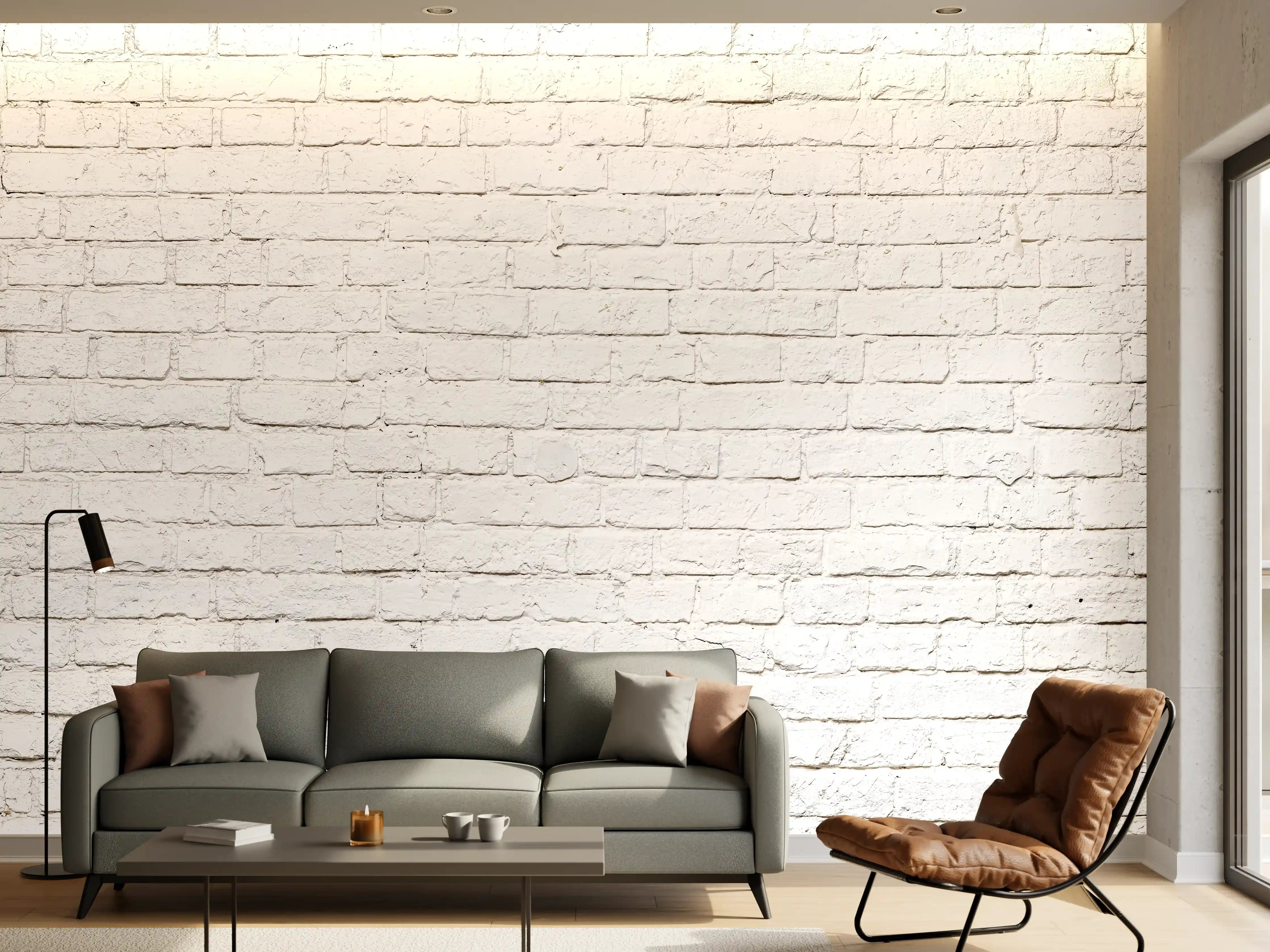 Wandverkleidung Wohnzimmer - Helle weiße Backsteinwand