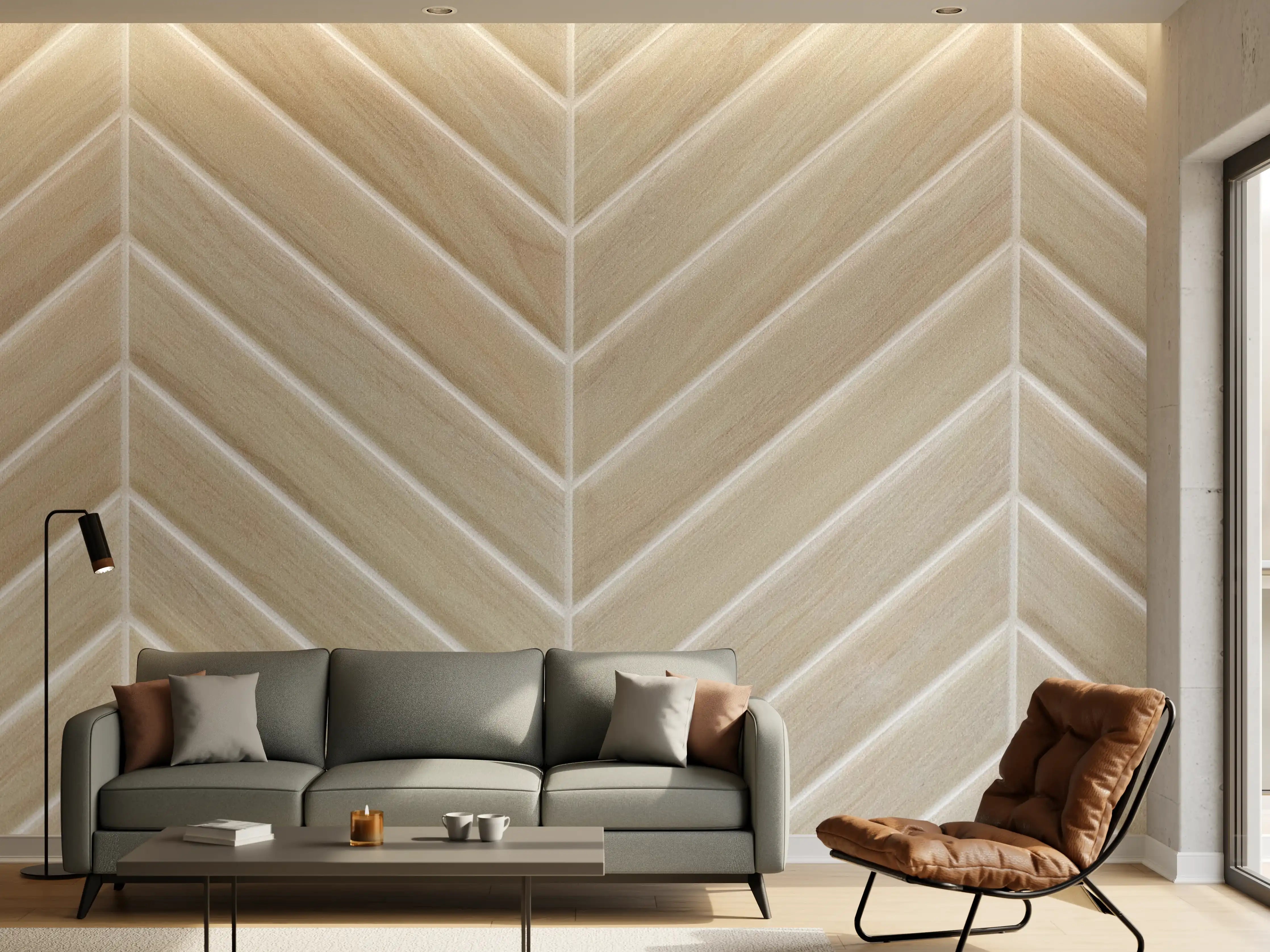 Wandverkleidung Wohnzimmer - Helle, elegante Fliesenmuster - Perfekt für Ihr Zuhause