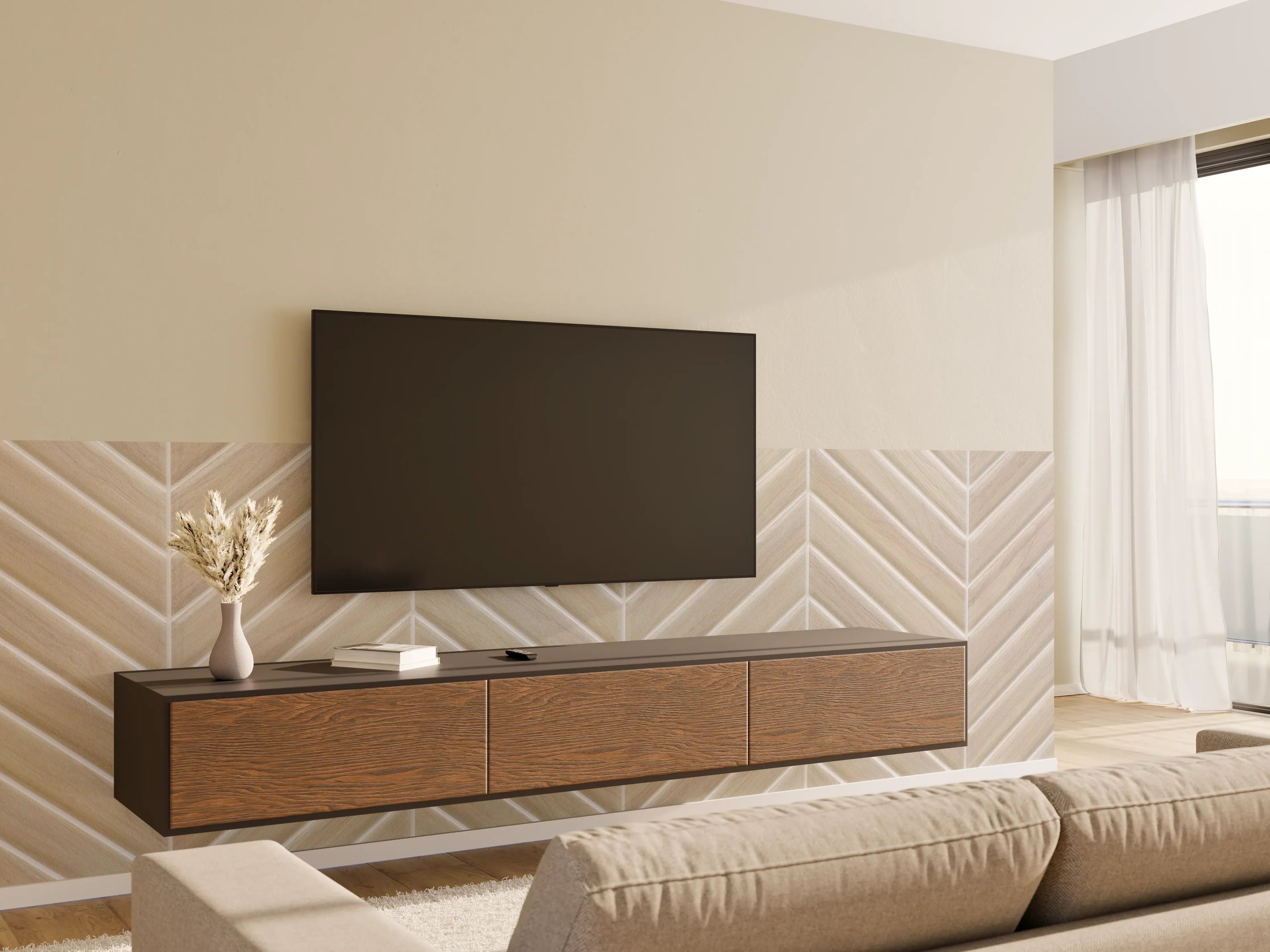Wandverkleidung Wohnzimmer - Helle, elegante Fliesenmuster - Perfekt für Ihr Zuhause