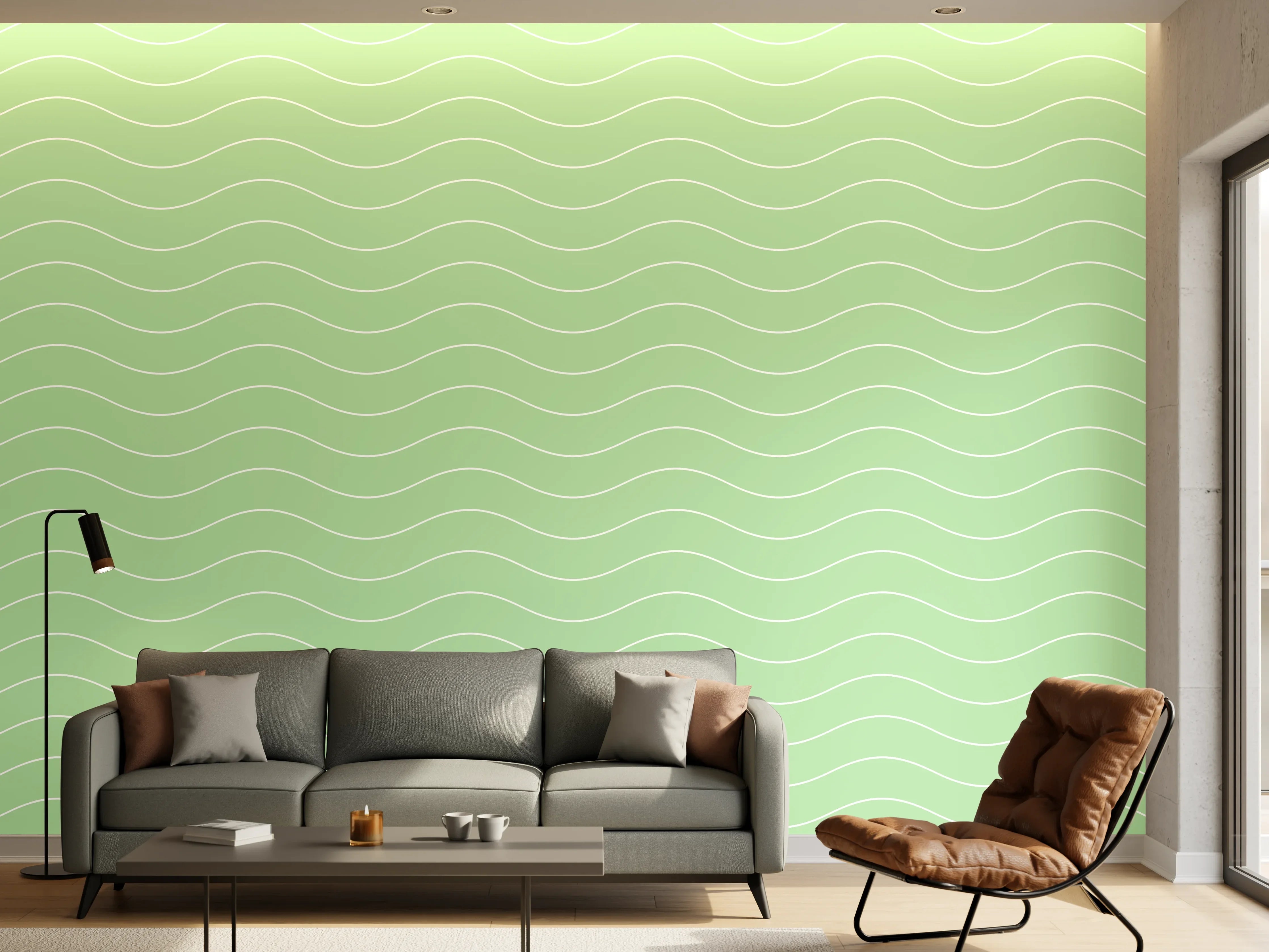 Wandverkleidung Wohnzimmer - Helle, moderne Wand mit zarten Wellenmuster