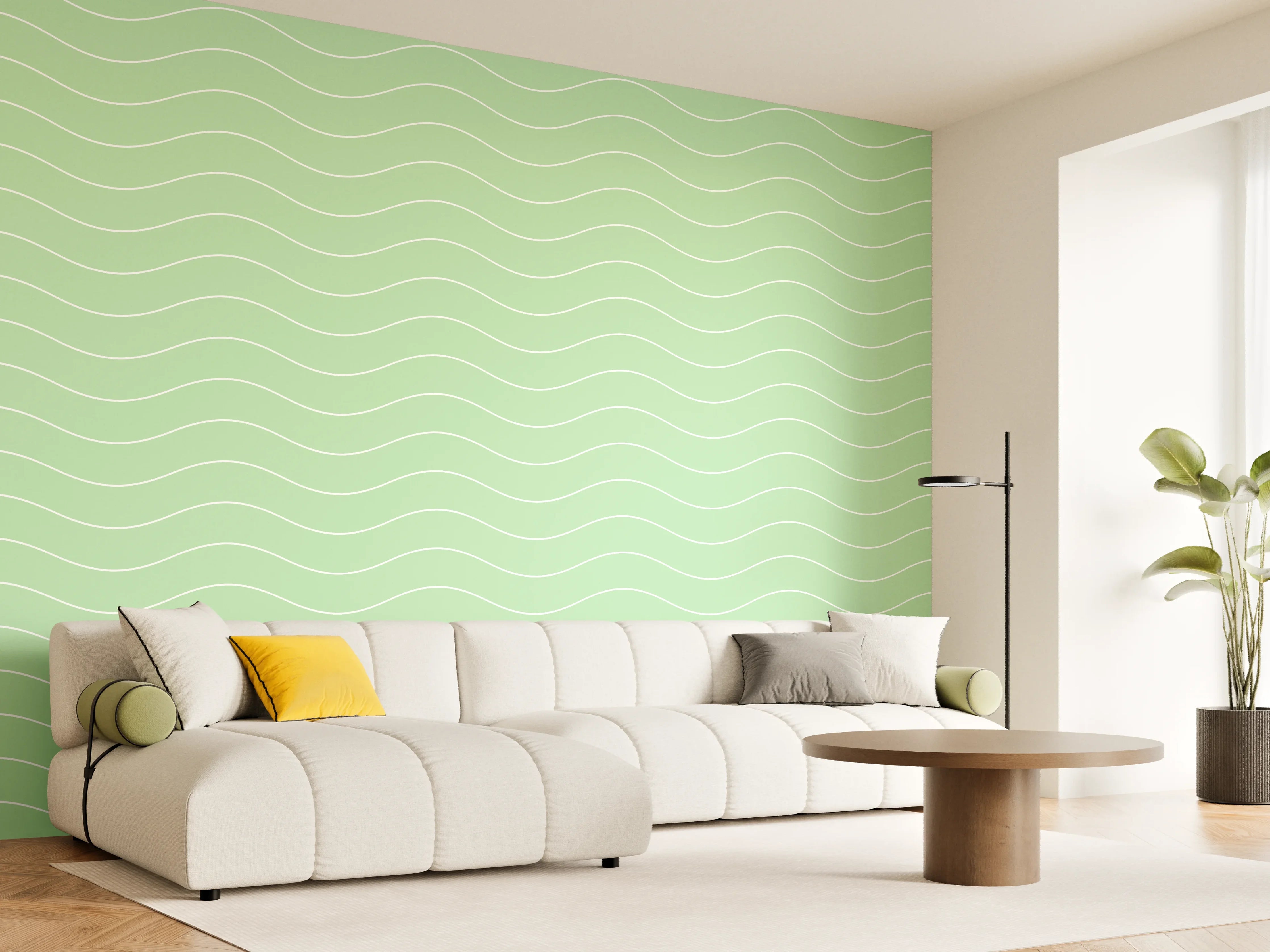 Wandverkleidung Wohnzimmer - Helle, moderne Wand mit zarten Wellenmuster