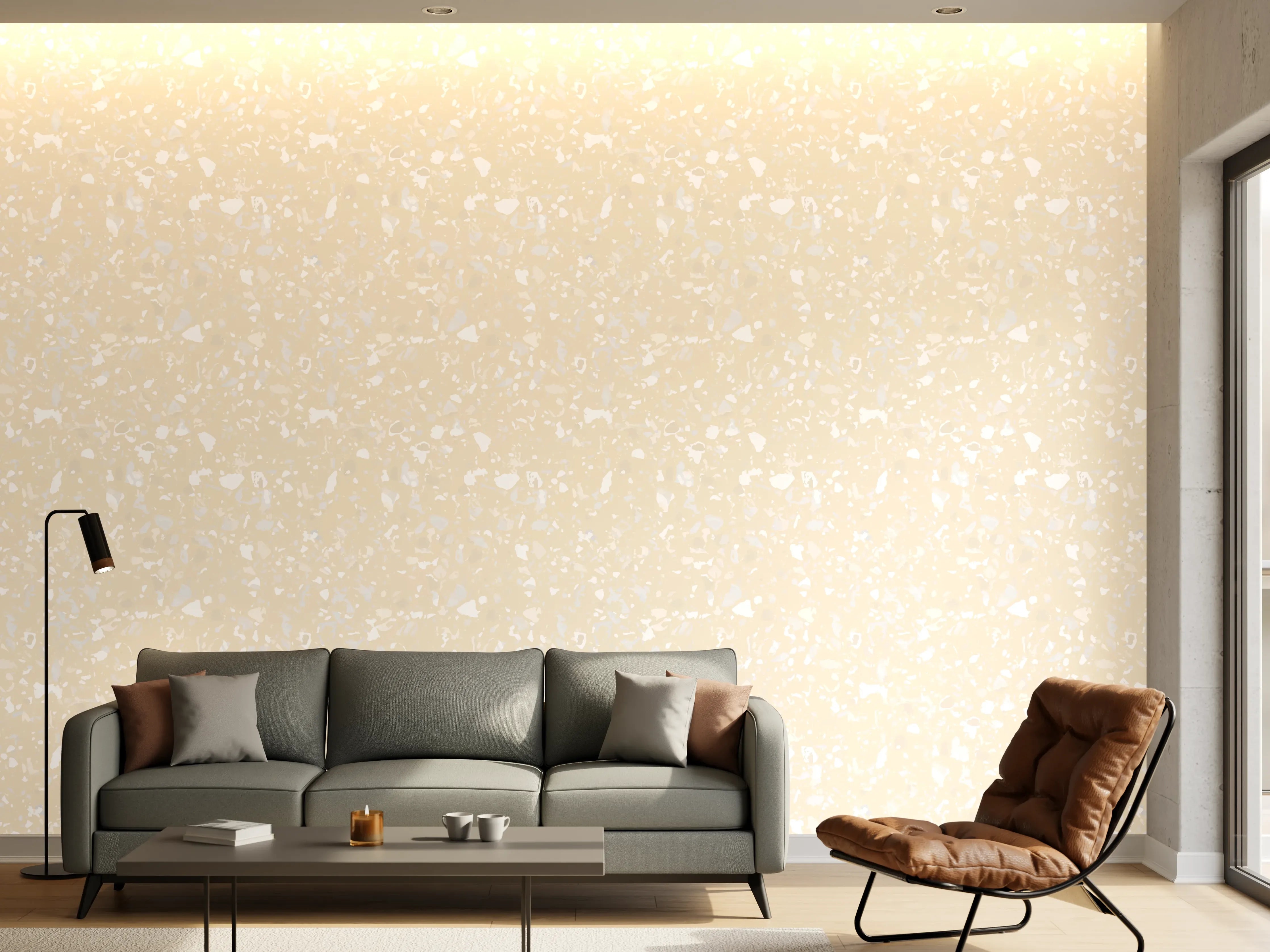 Wandverkleidung Wohnzimmer - Helle, neutrale Wand mit Sand- und Weißtönen