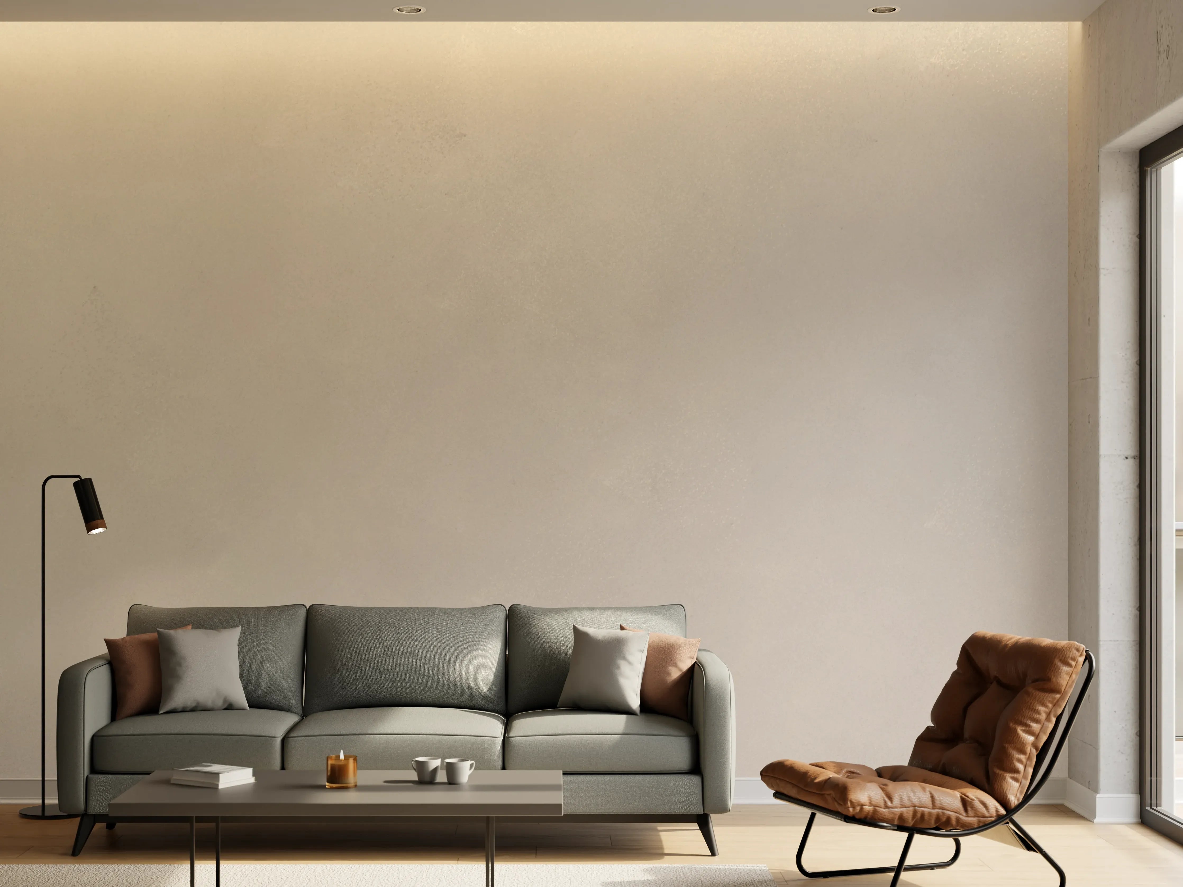 Wandverkleidung Wohnzimmer - Helle, neutrale Wandfarbe
