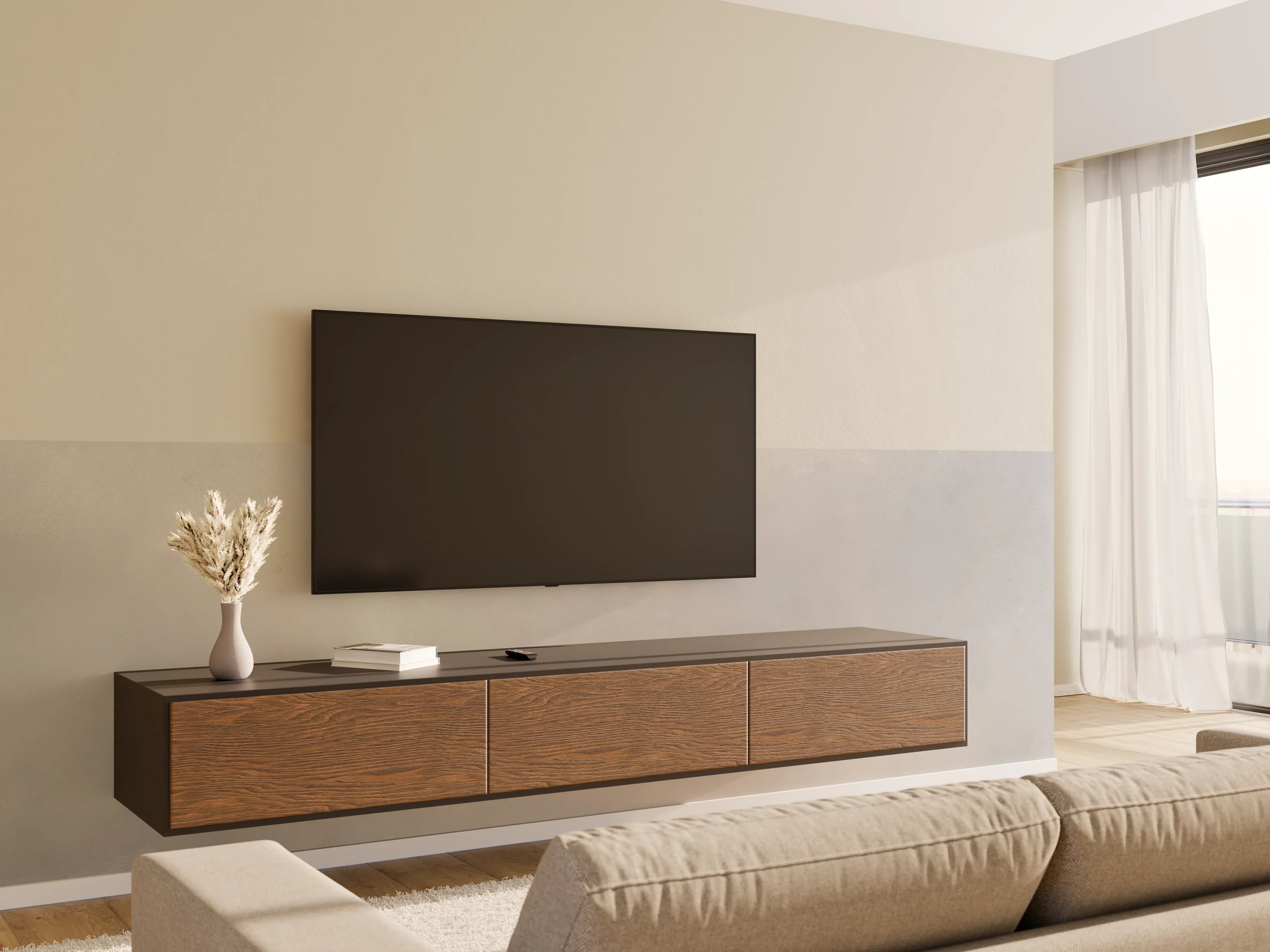 Wandverkleidung Wohnzimmer - Helle, neutrale Wandfarbe