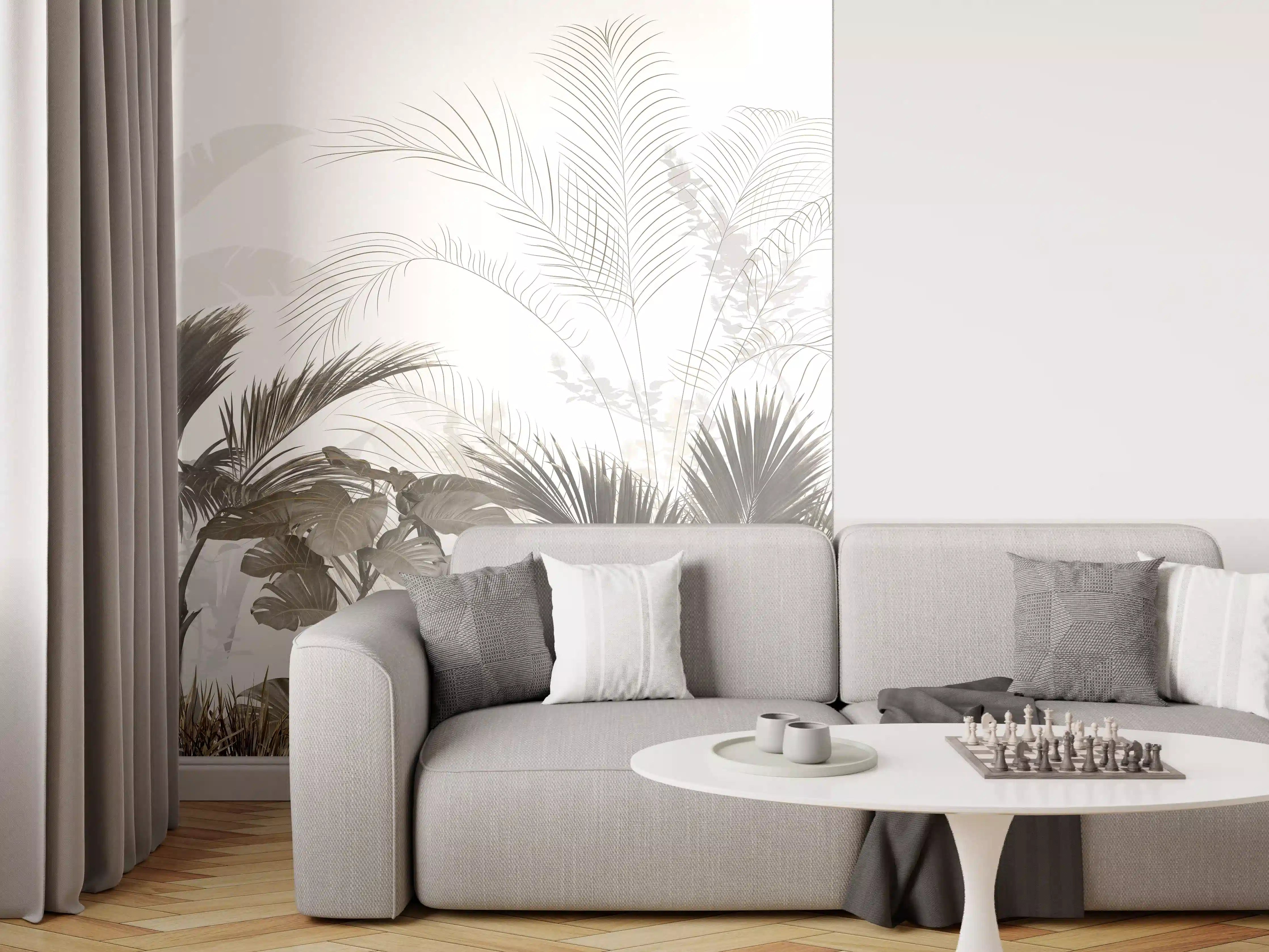 Wandverkleidung Wohnzimmer - Helle, sanfte Pflanzenwelt im Neutralen Farbton