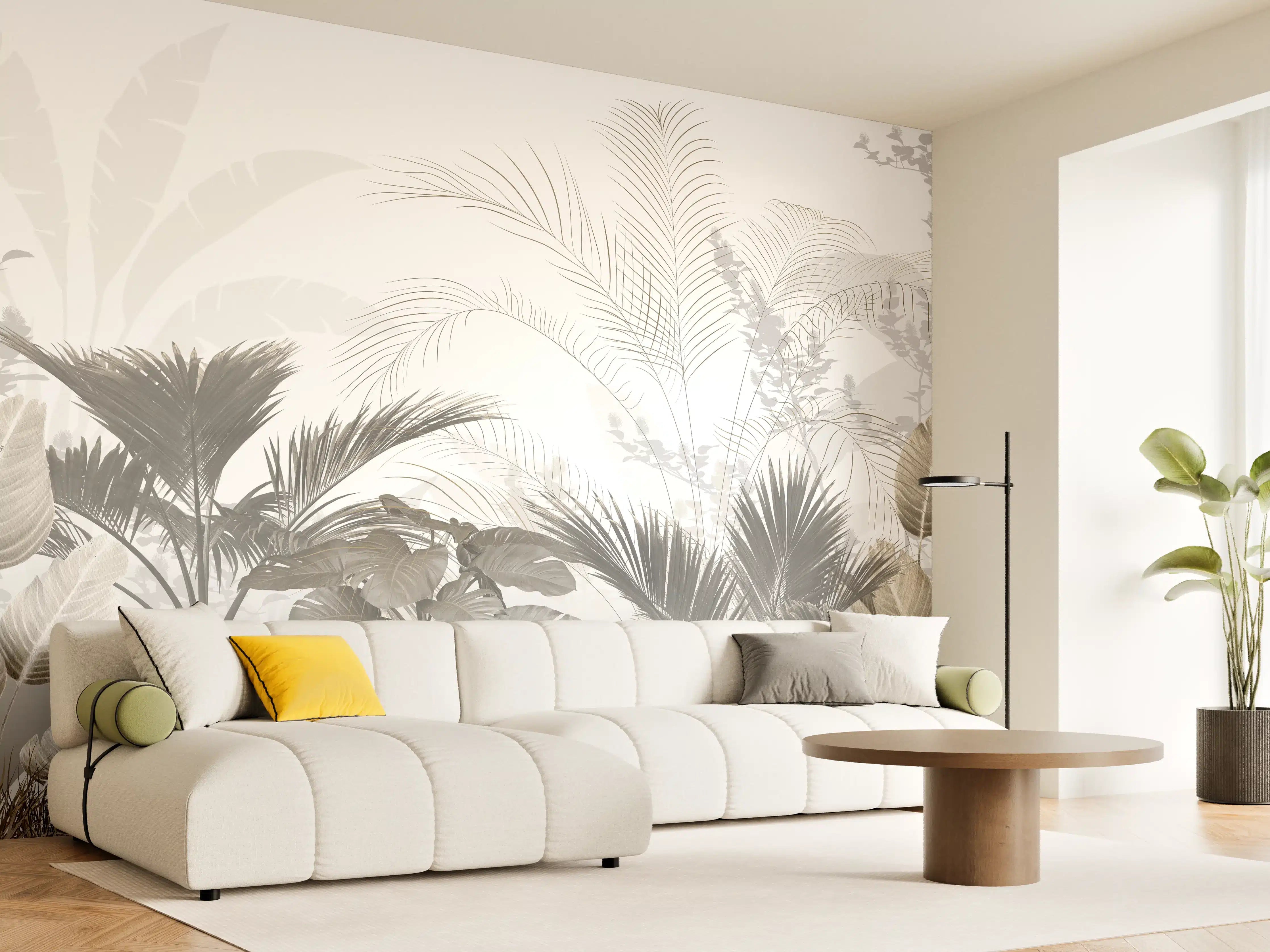 Wandverkleidung Wohnzimmer - Helle, sanfte Pflanzenwelt im Neutralen Farbton