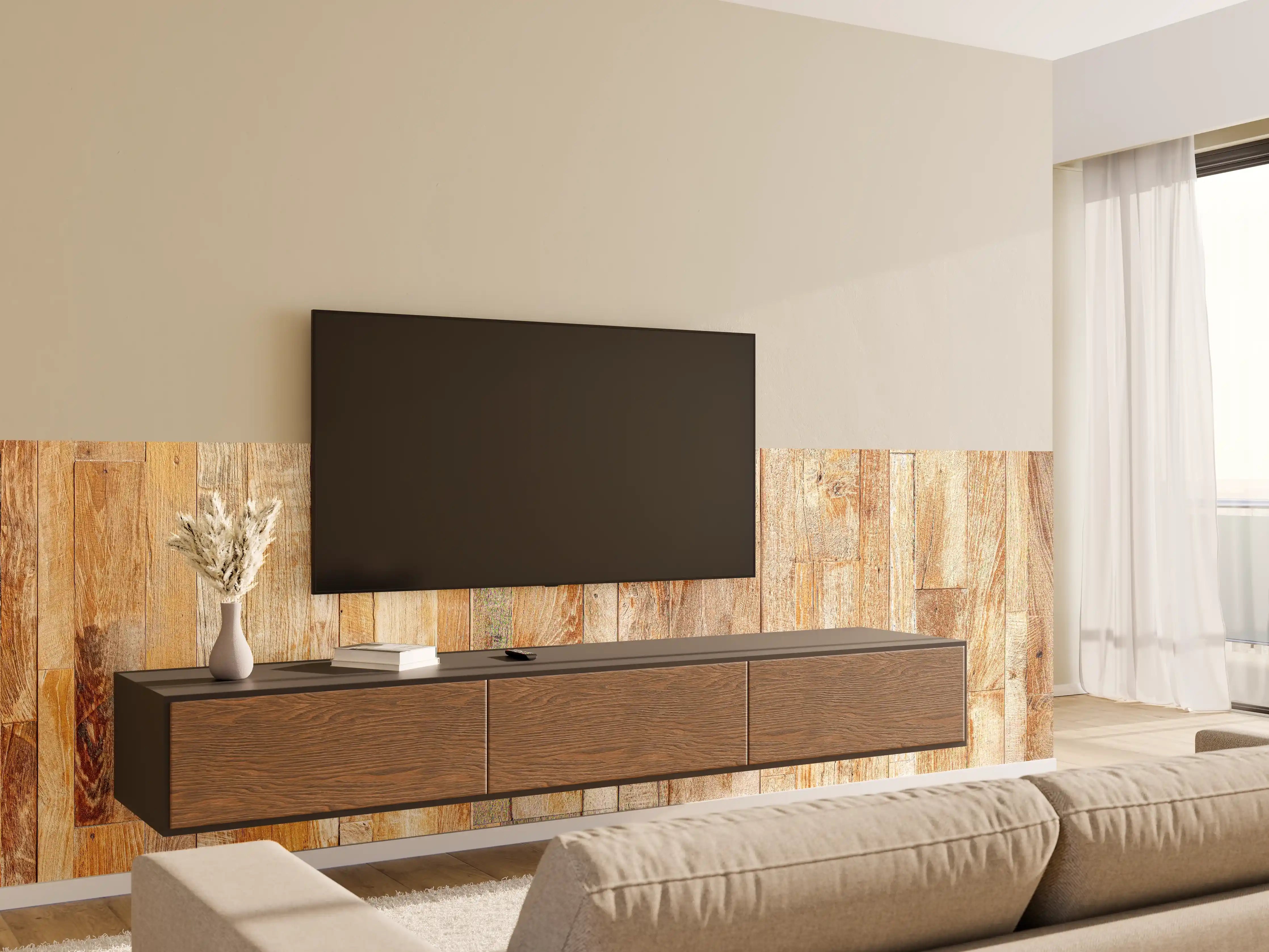 Wandverkleidung Wohnzimmer - Heller Holzhintergrund