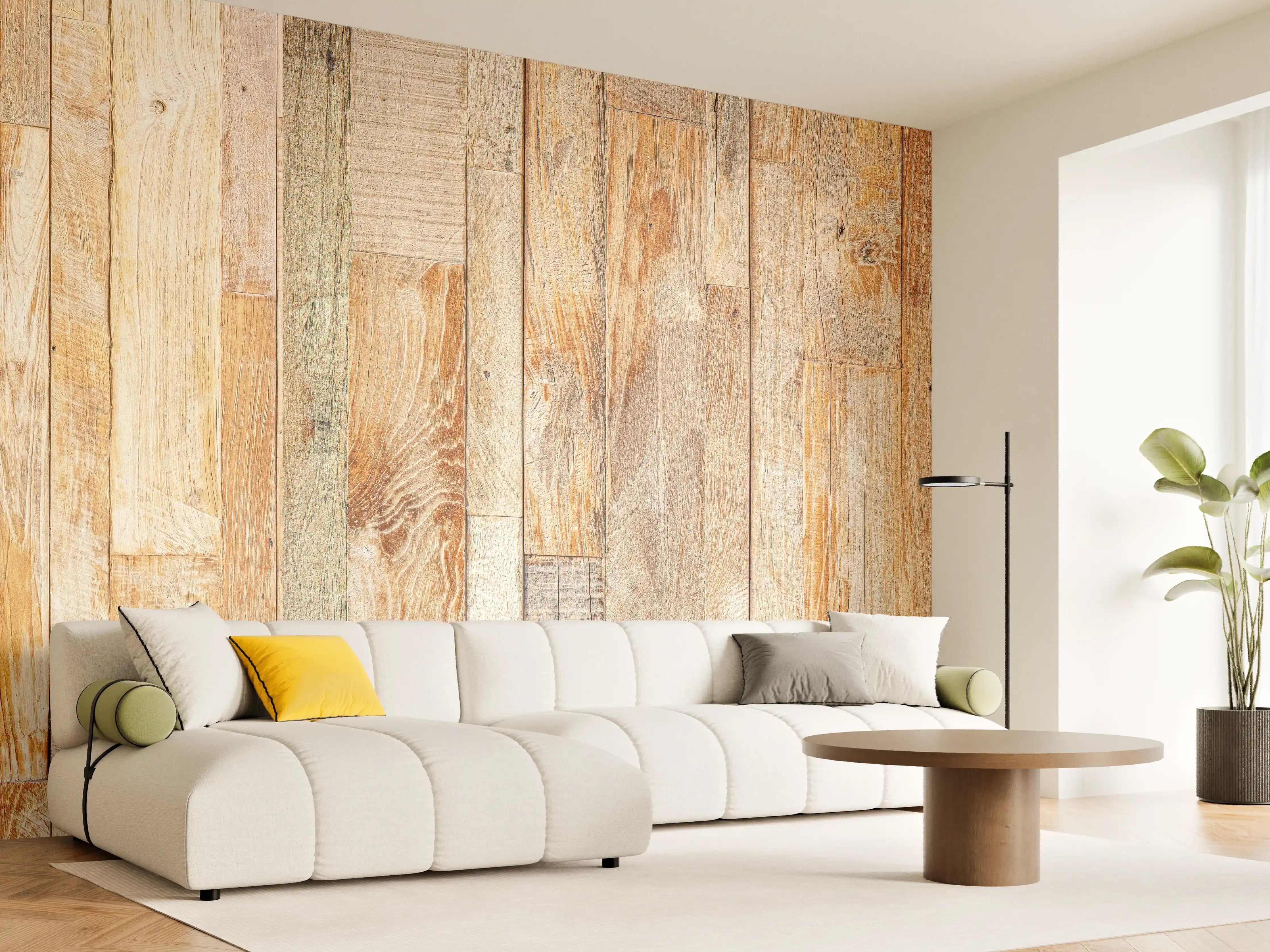 Wandverkleidung Wohnzimmer - Heller Holzhintergrund
