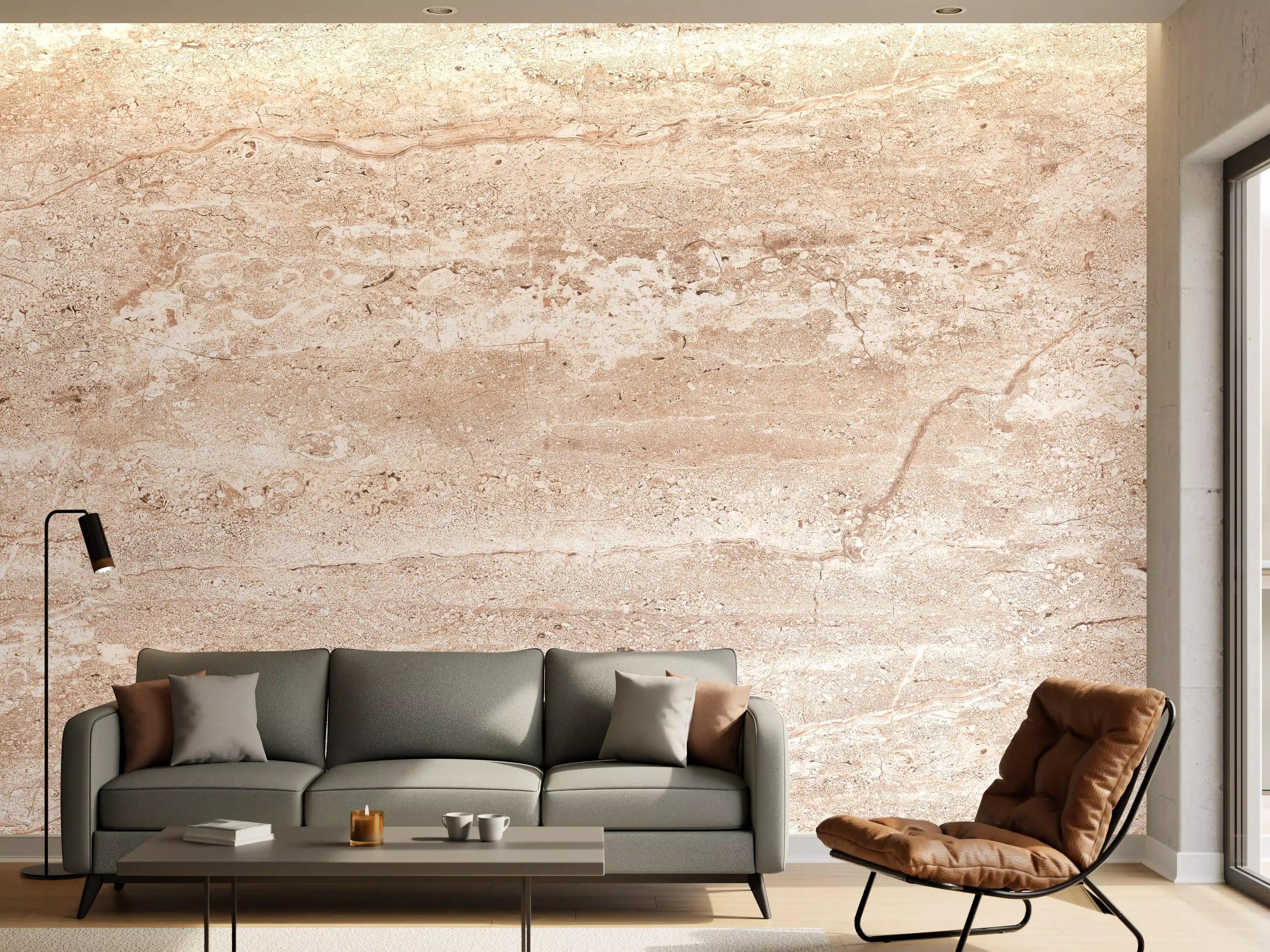 Wandverkleidung Wohnzimmer - Heller rostiger Marmor
