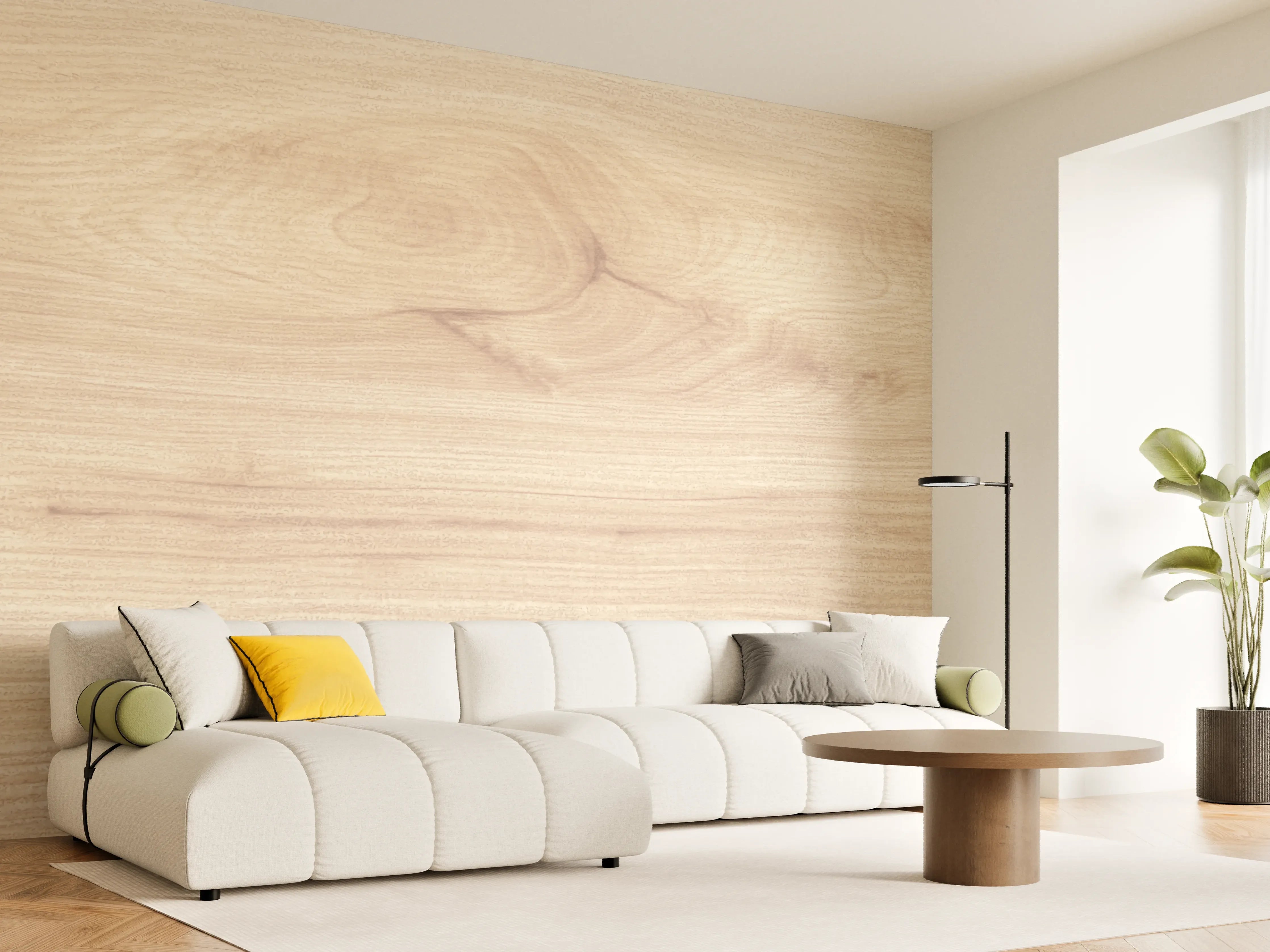 Wandverkleidung Wohnzimmer - Helles Holz mit natürlicher Maserung