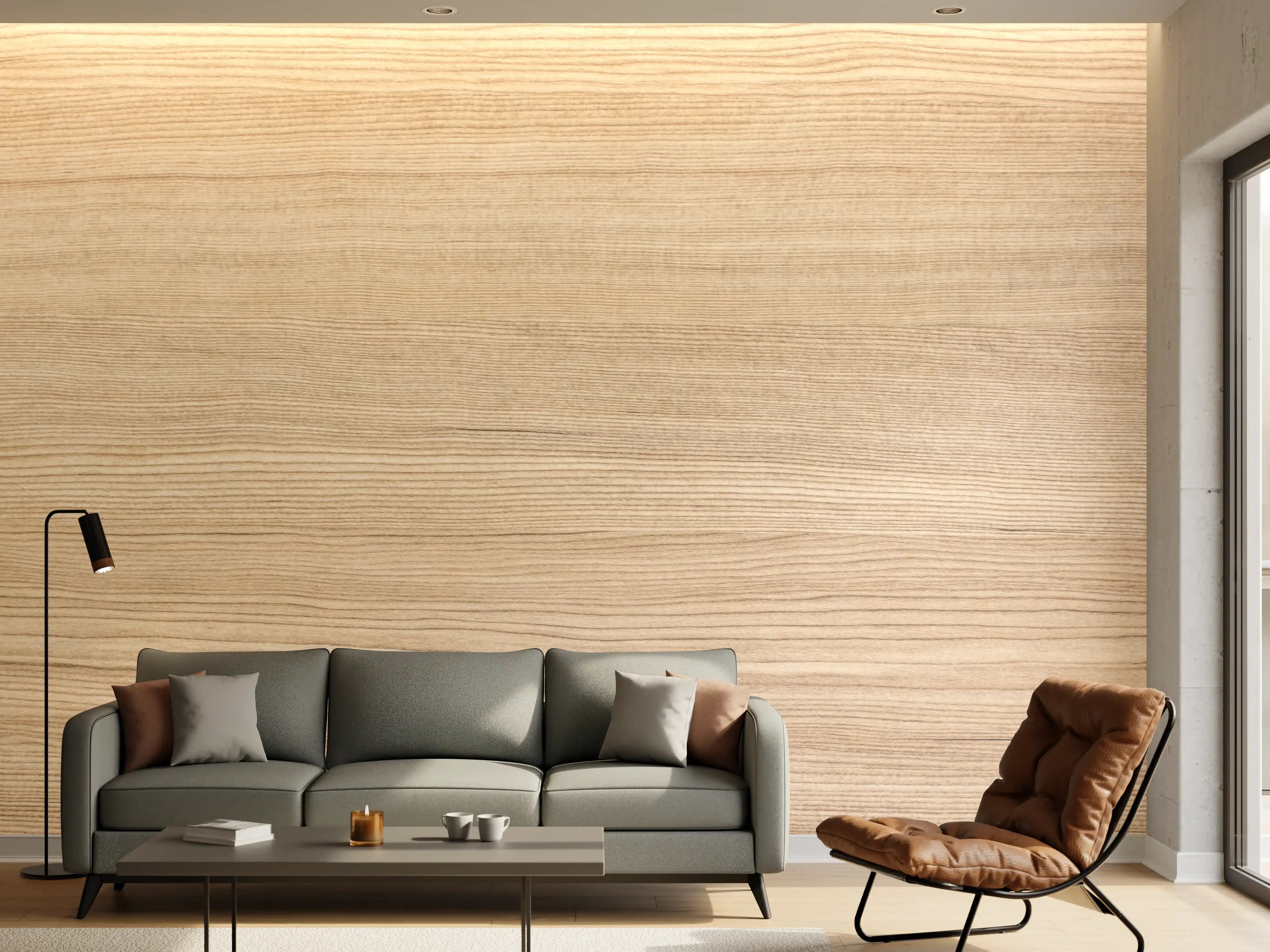 Wandverkleidung Wohnzimmer - Helles Holzoptik - Eleganter Natur-Look