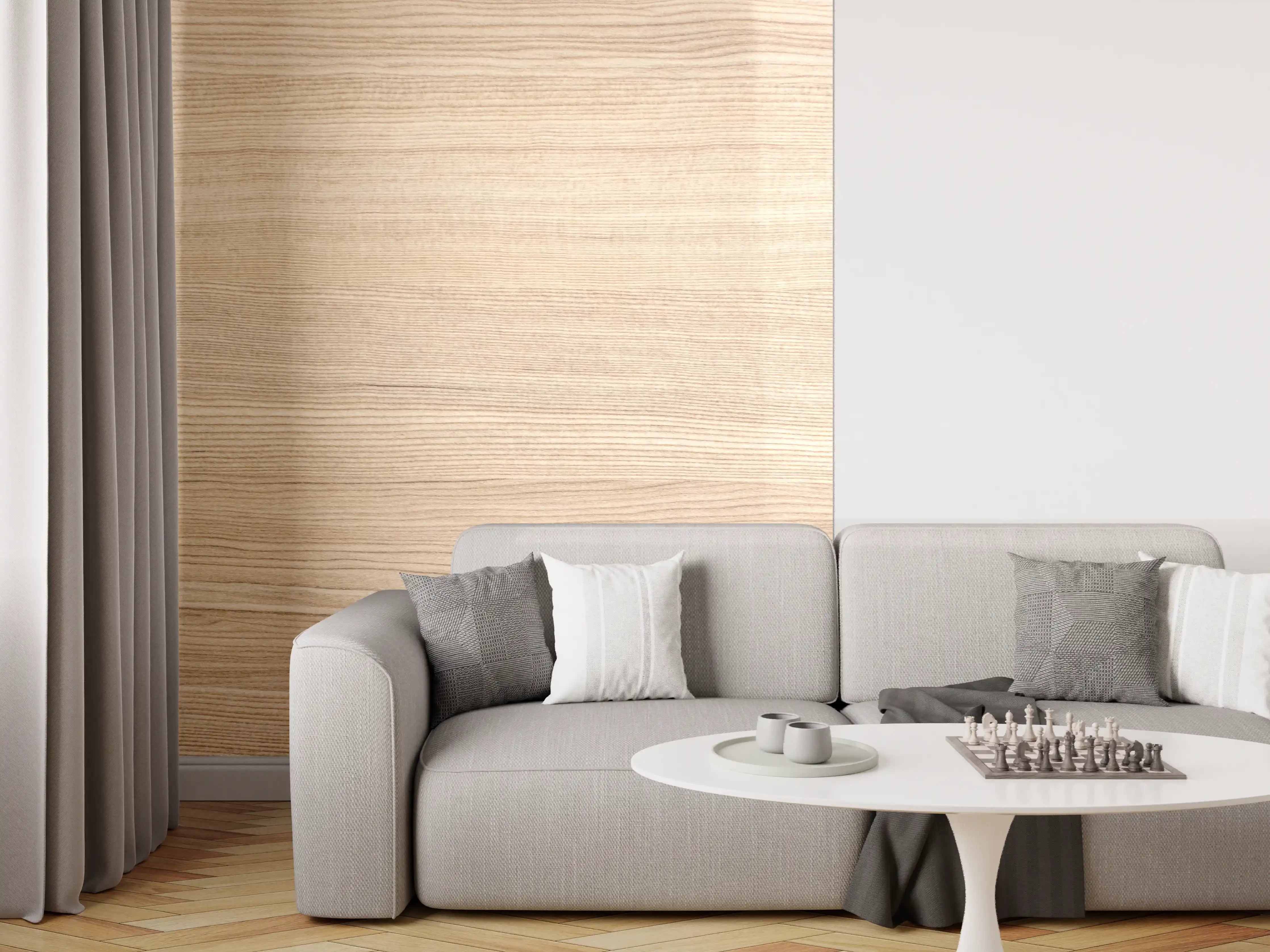Wandverkleidung Wohnzimmer - Helles Holzoptik - Eleganter Natur-Look