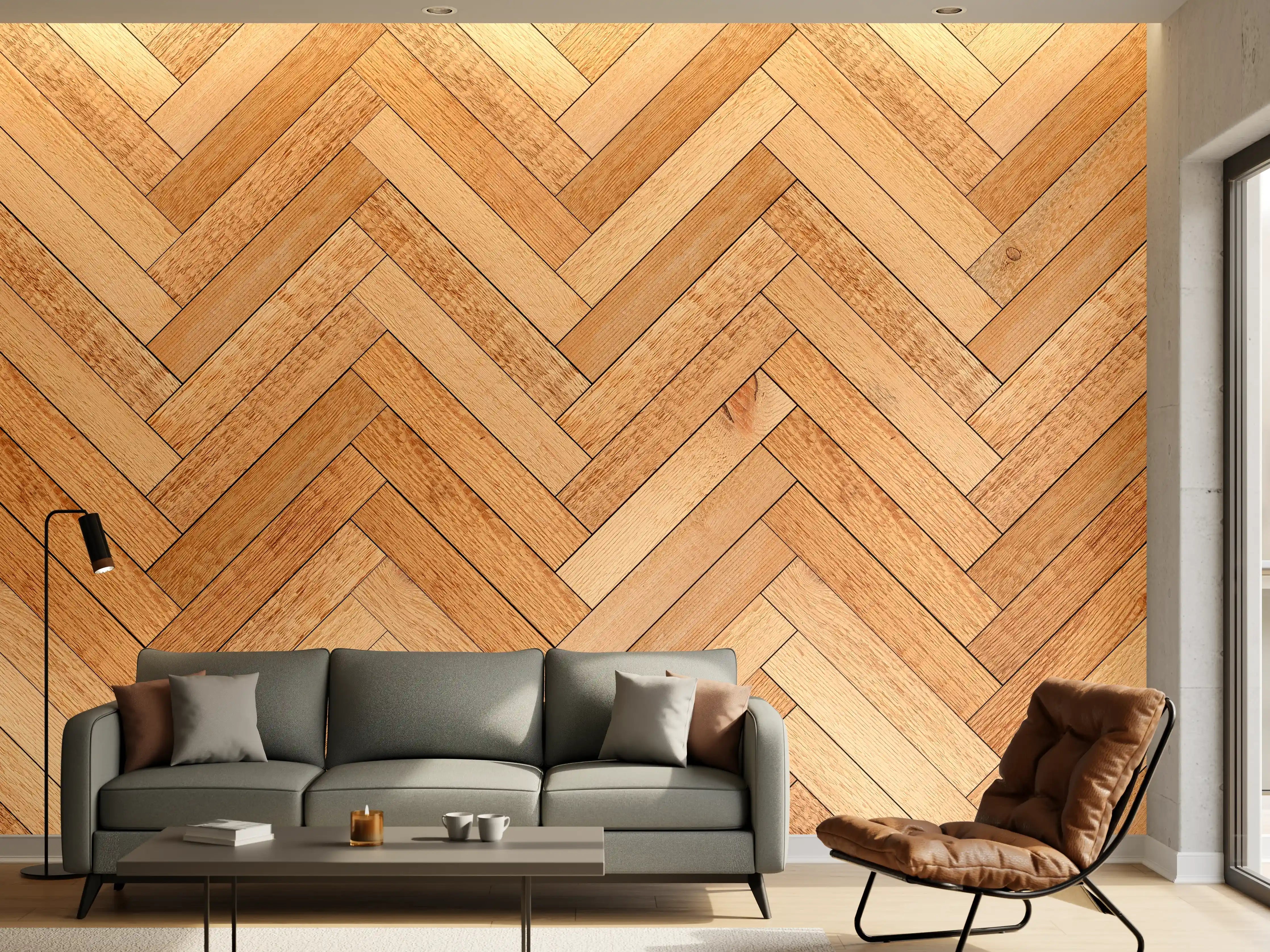 Wandverkleidung Wohnzimmer - Helles Holzparkett in Venezia Design