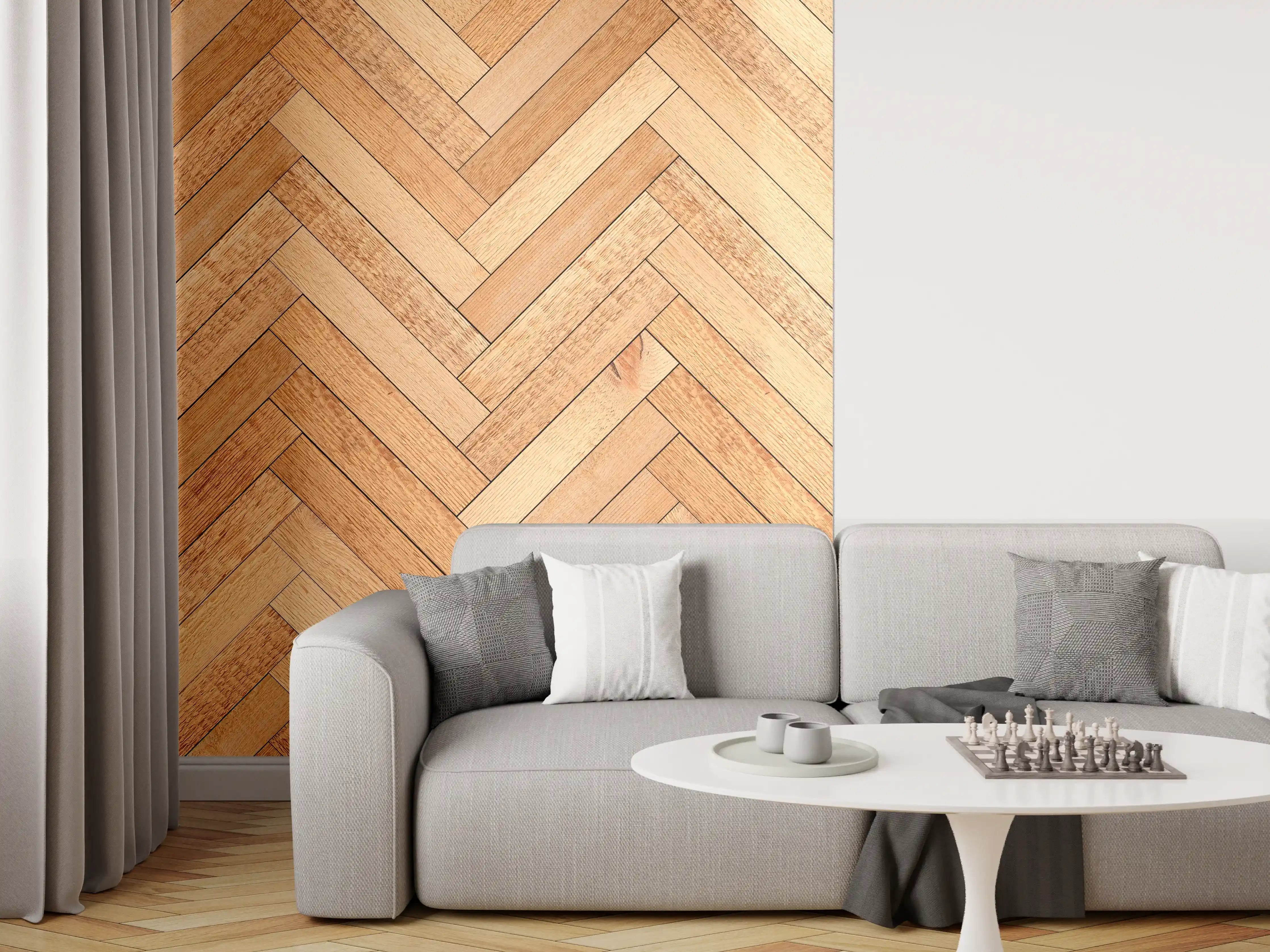 Wandverkleidung Wohnzimmer - Helles Holzparkett in Venezia Design