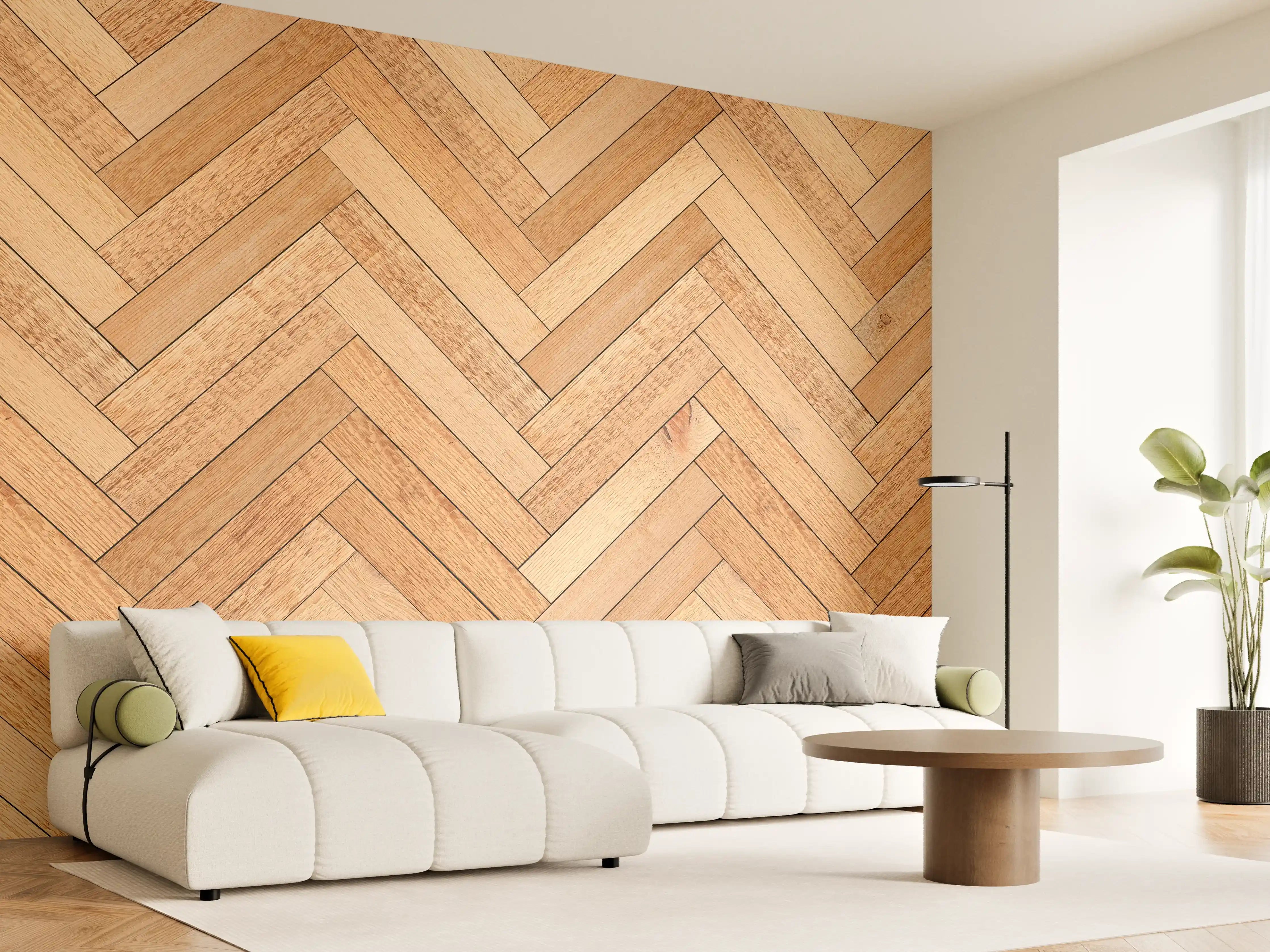 Wandverkleidung Wohnzimmer - Helles Holzparkett in Venezia Design
