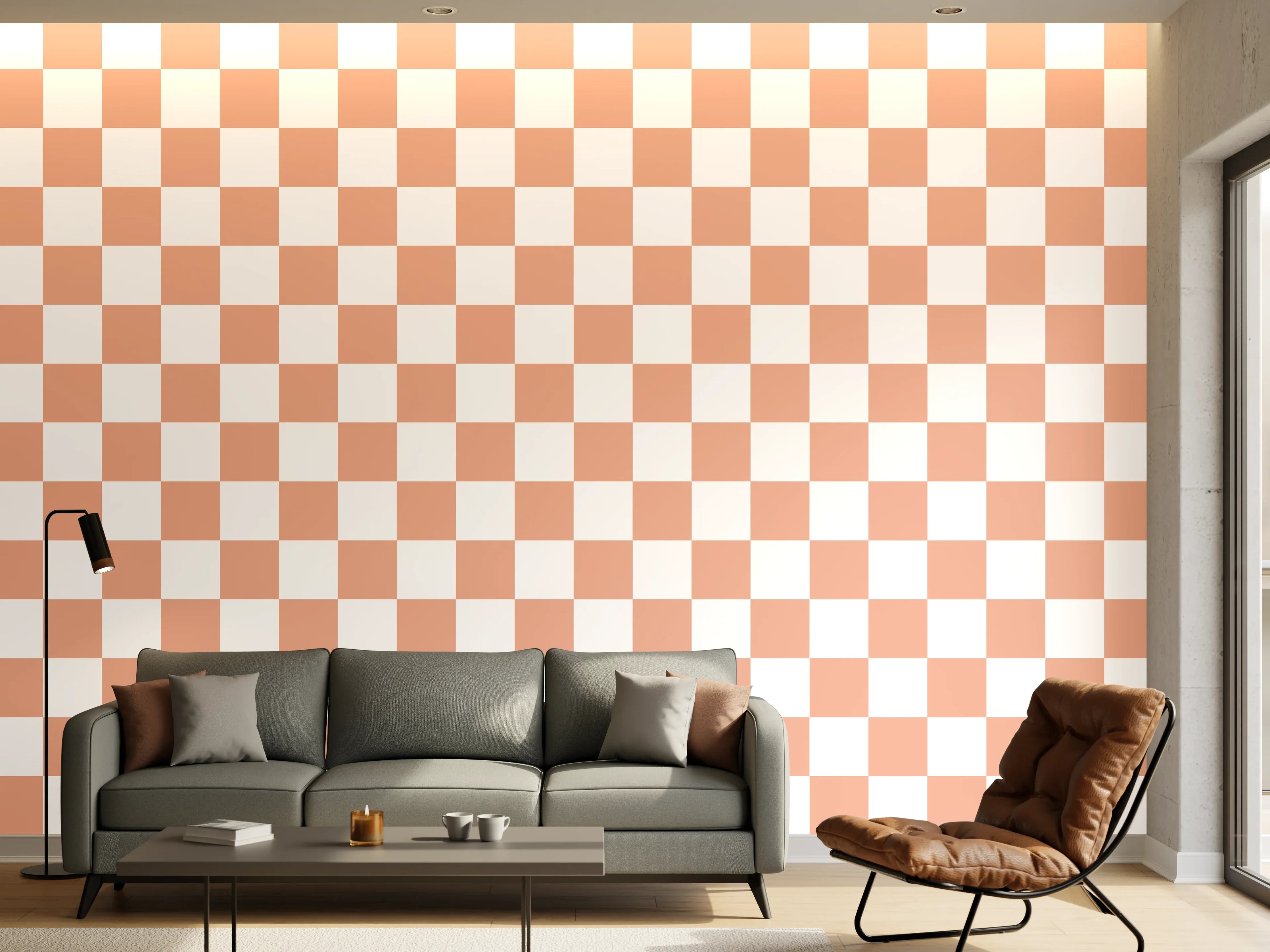 Wandverkleidung Wohnzimmer - Helles Karomuster in Pastellfarben