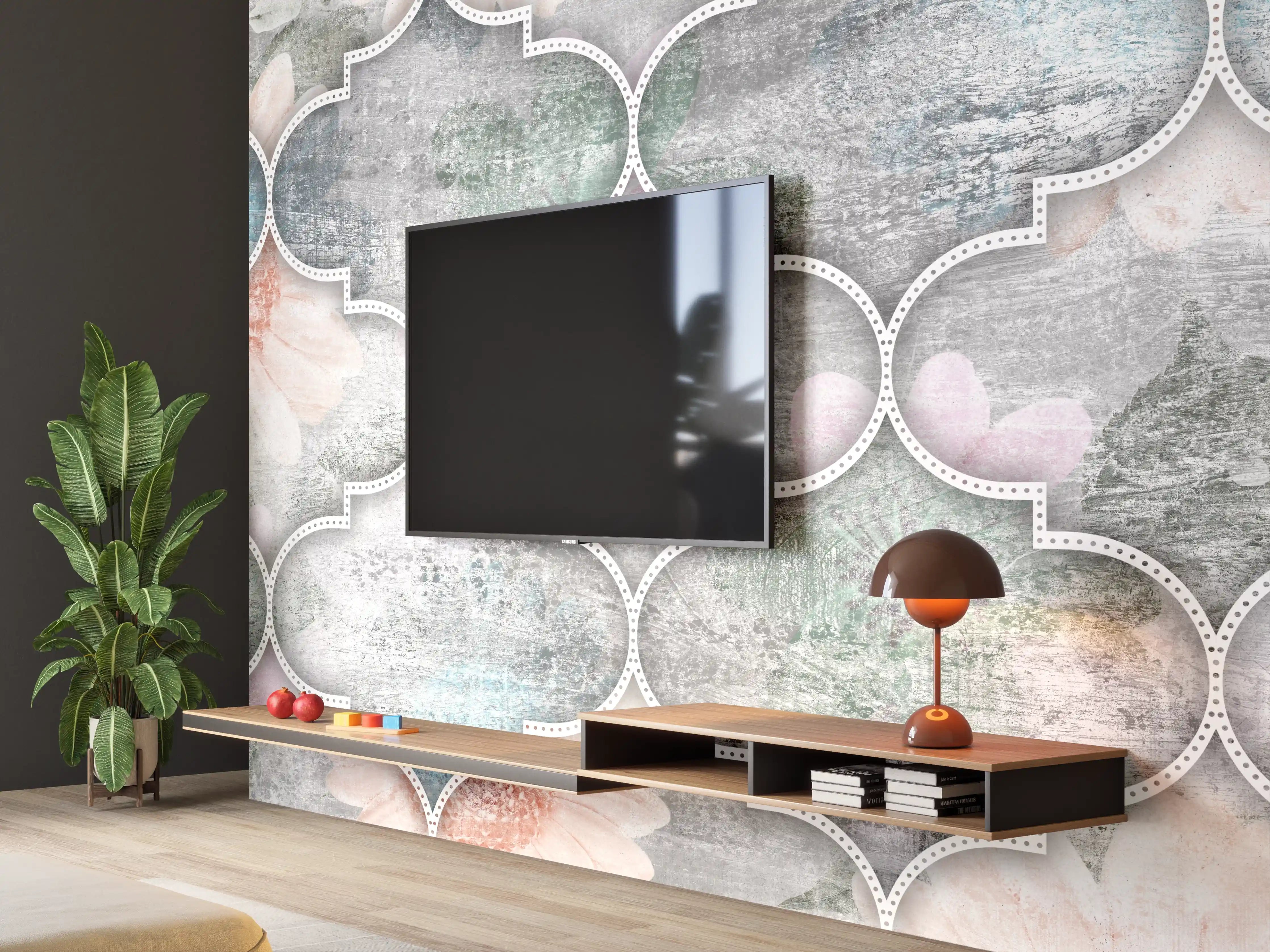 Wandverkleidung Wohnzimmer - Helles Kunstmuster - Floral