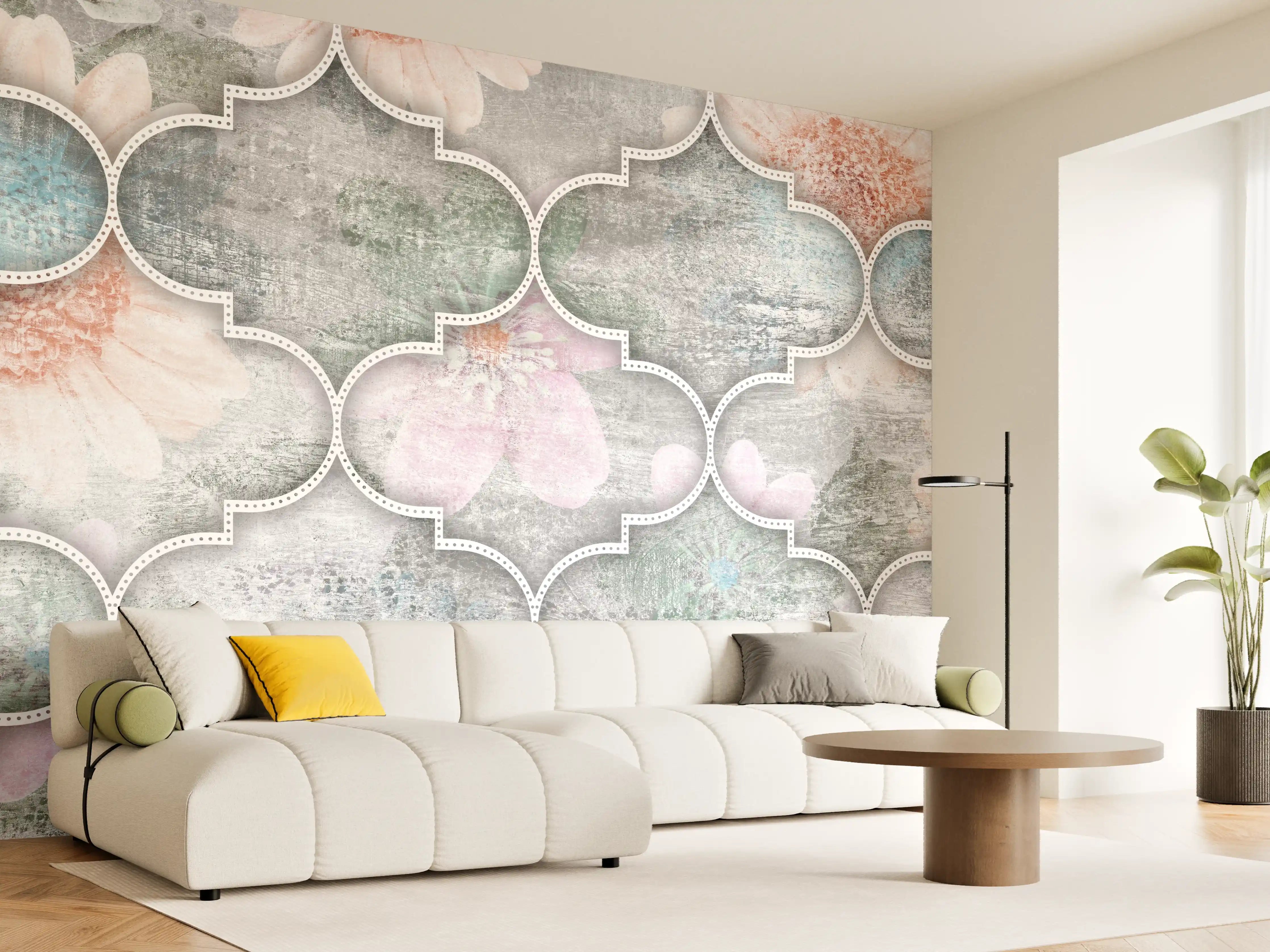 Wandverkleidung Wohnzimmer - Helles Kunstmuster - Floral