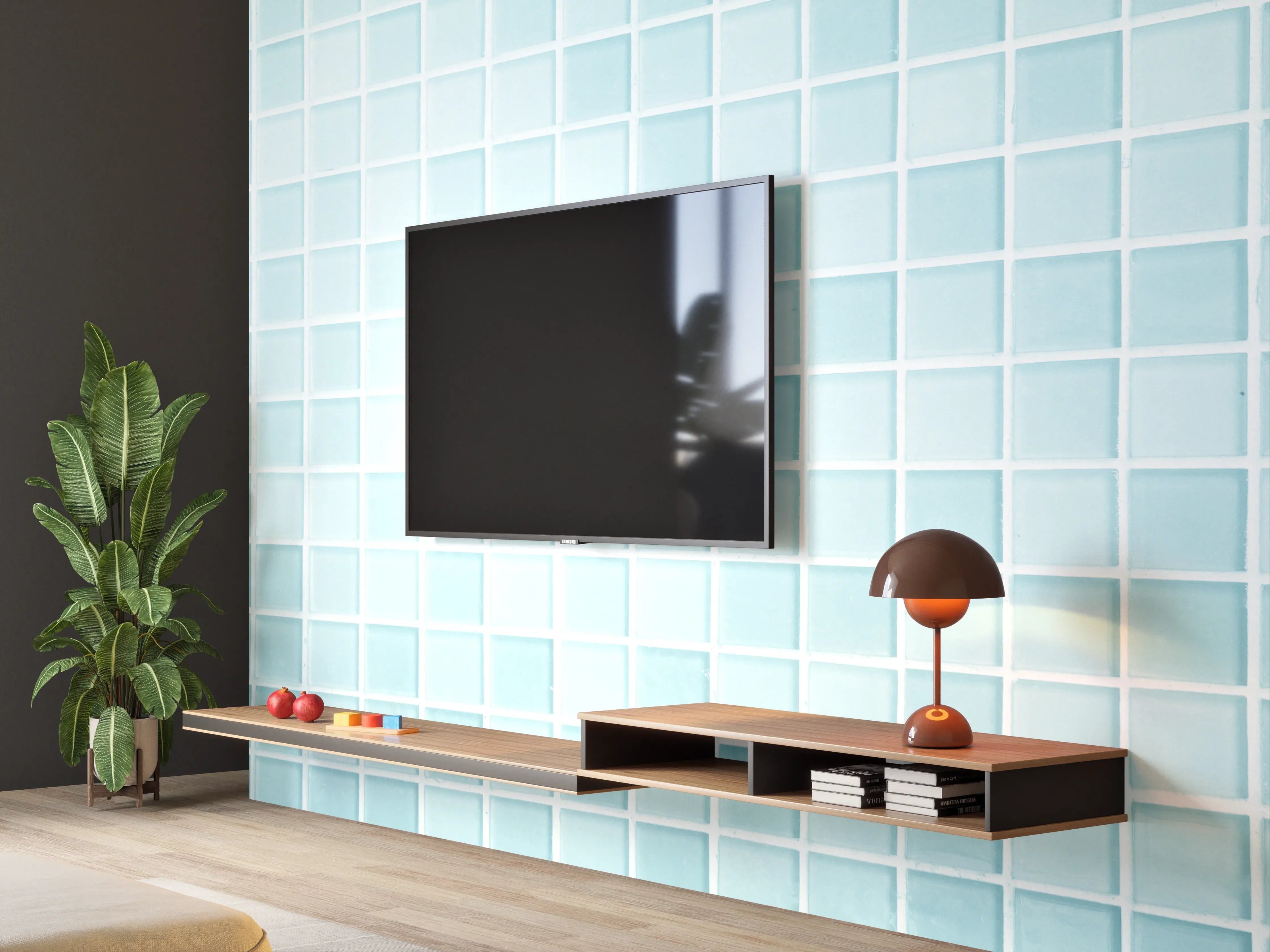 Wandverkleidung Wohnzimmer - Helles Mosaik aus kleinen Fliesen