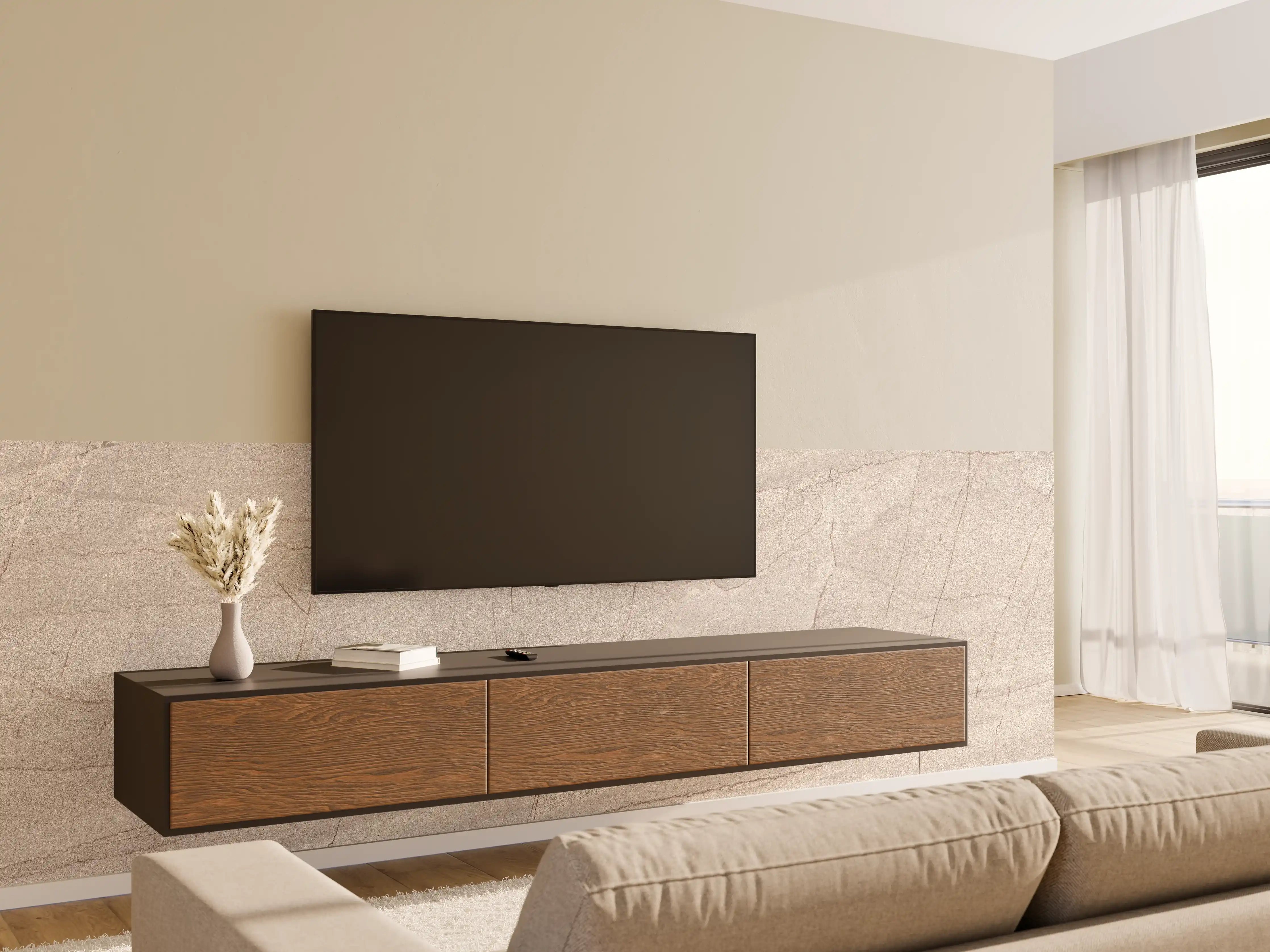 Wandverkleidung Wohnzimmer - Helles Steinmuster in neutralen Farben