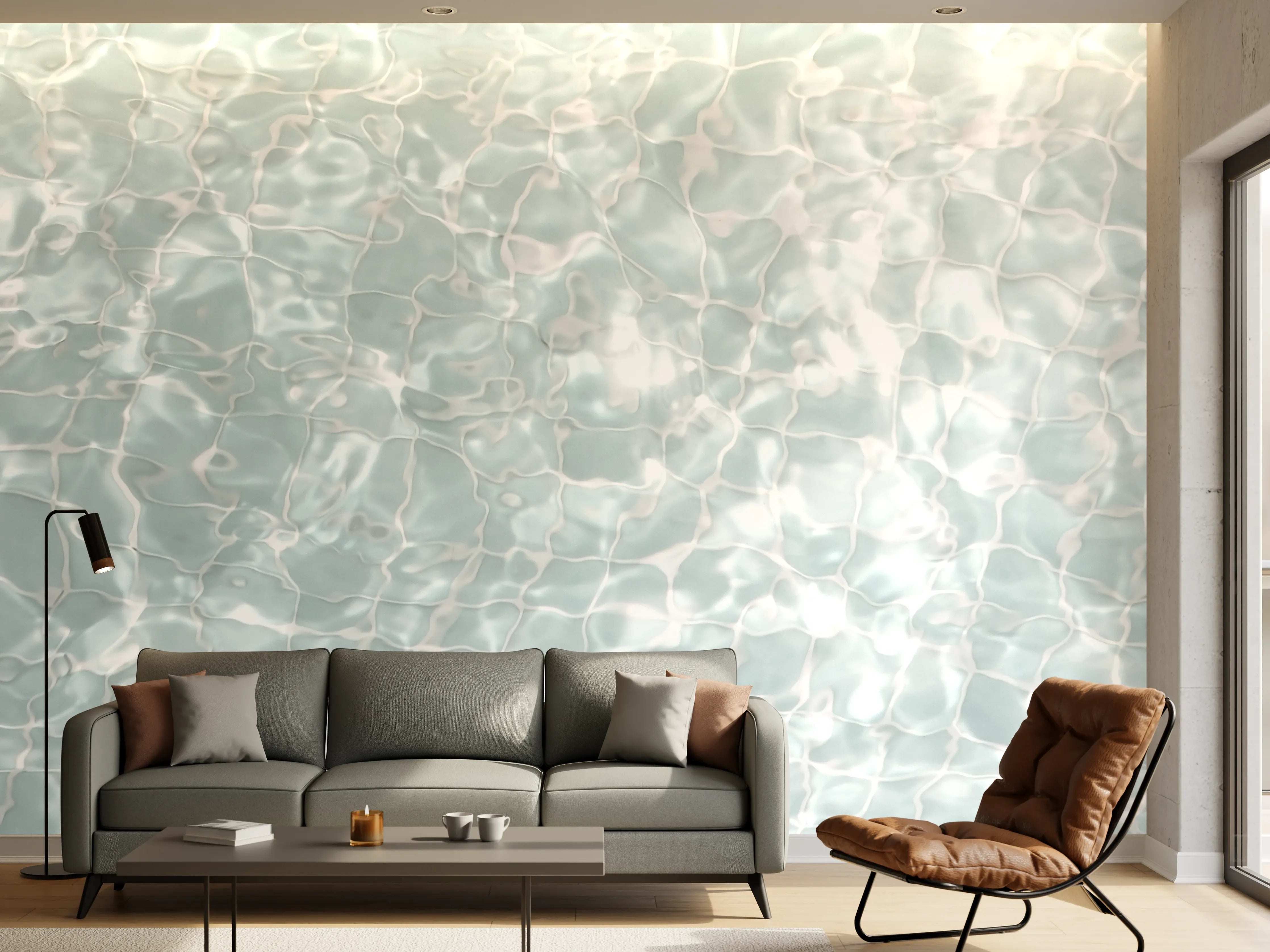 Wandverkleidung Wohnzimmer - Helles Wasser mit Lichtreflexen