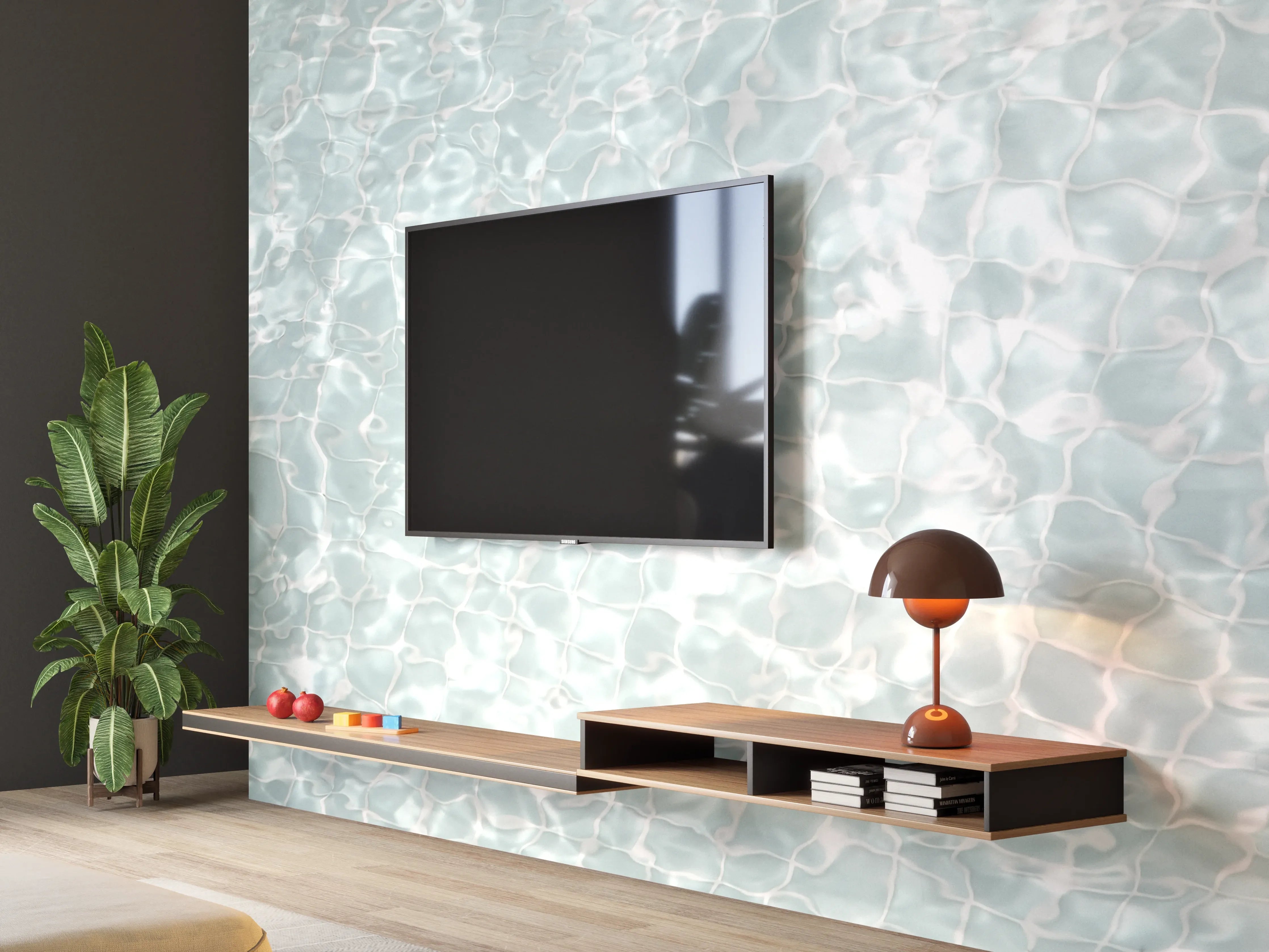 Wandverkleidung Wohnzimmer - Helles Wasser mit Lichtreflexen