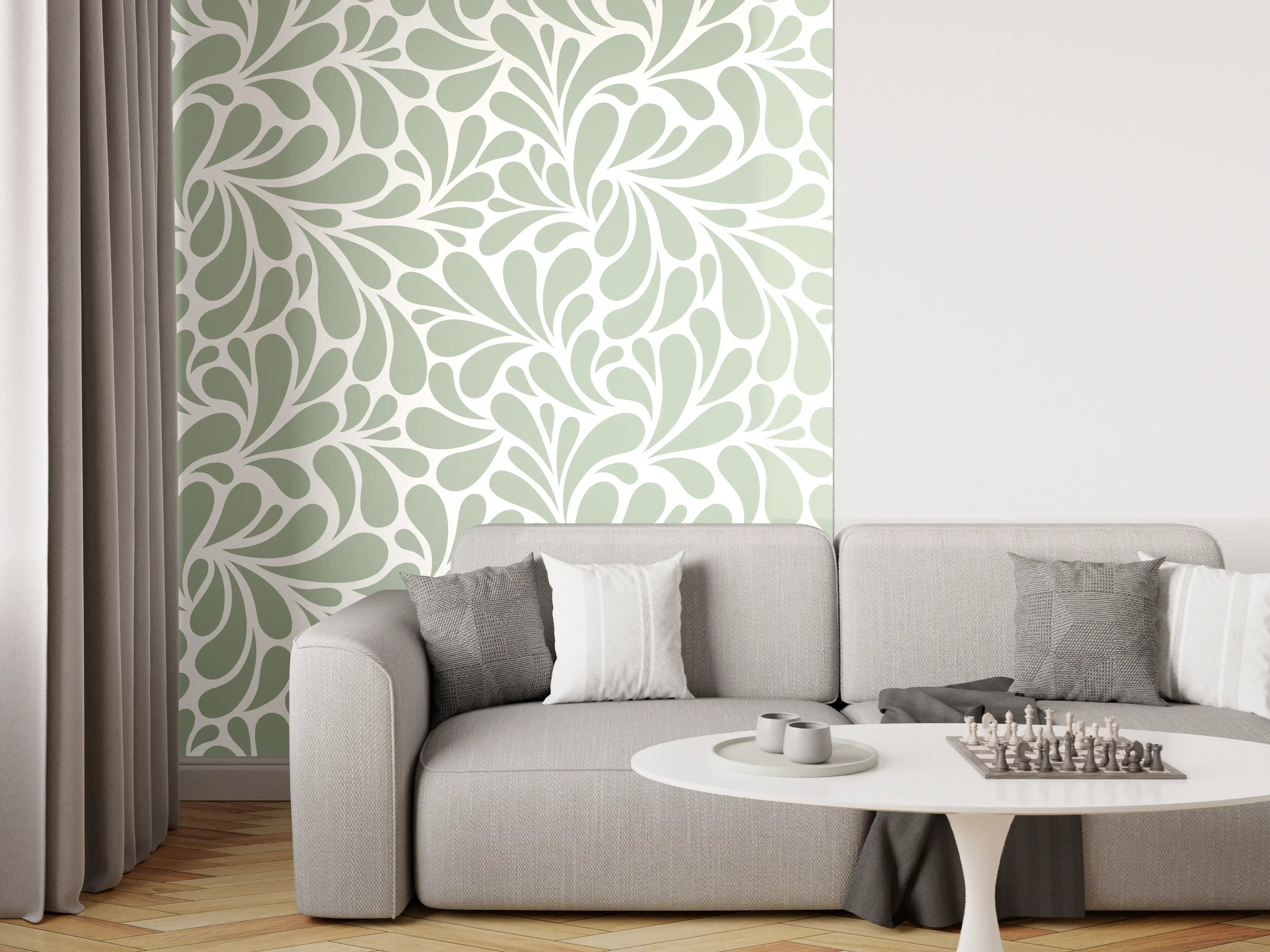 Wandverkleidung Wohnzimmer - Helles floral gemustertes Tapetenmuster