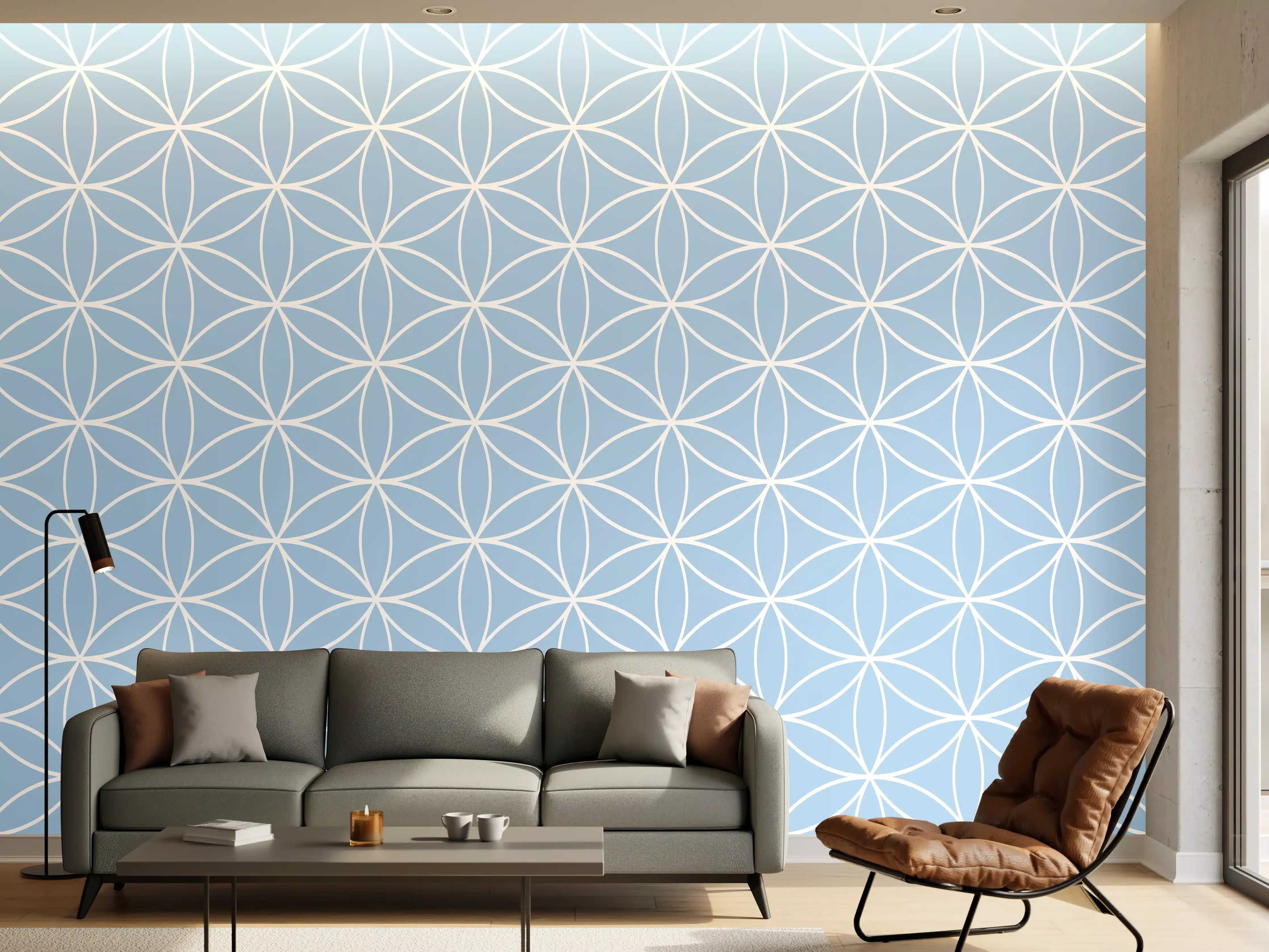 Wandverkleidung Wohnzimmer - Helles geometrisches Muster in Hellblau