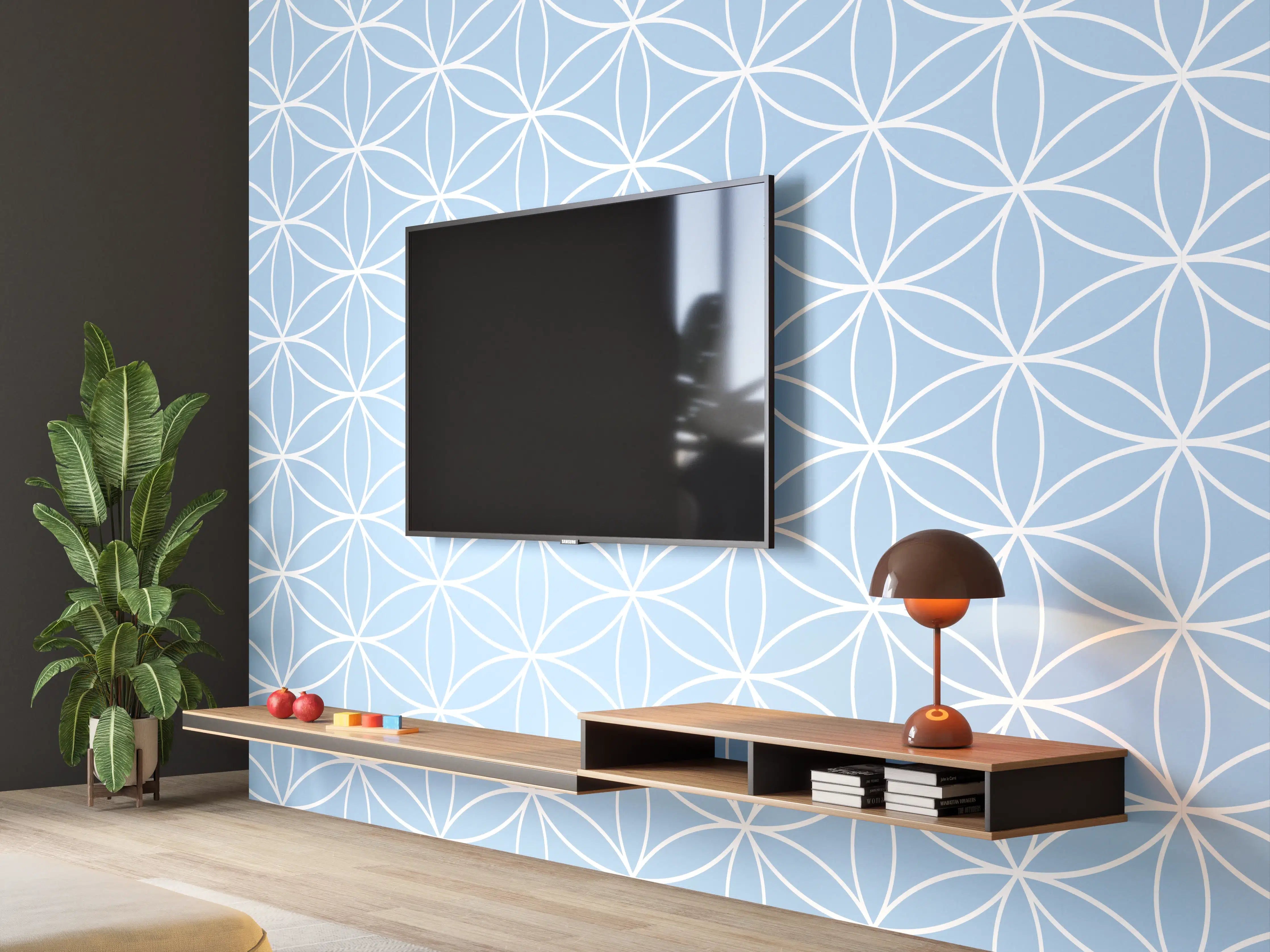 Wandverkleidung Wohnzimmer - Helles geometrisches Muster in Hellblau