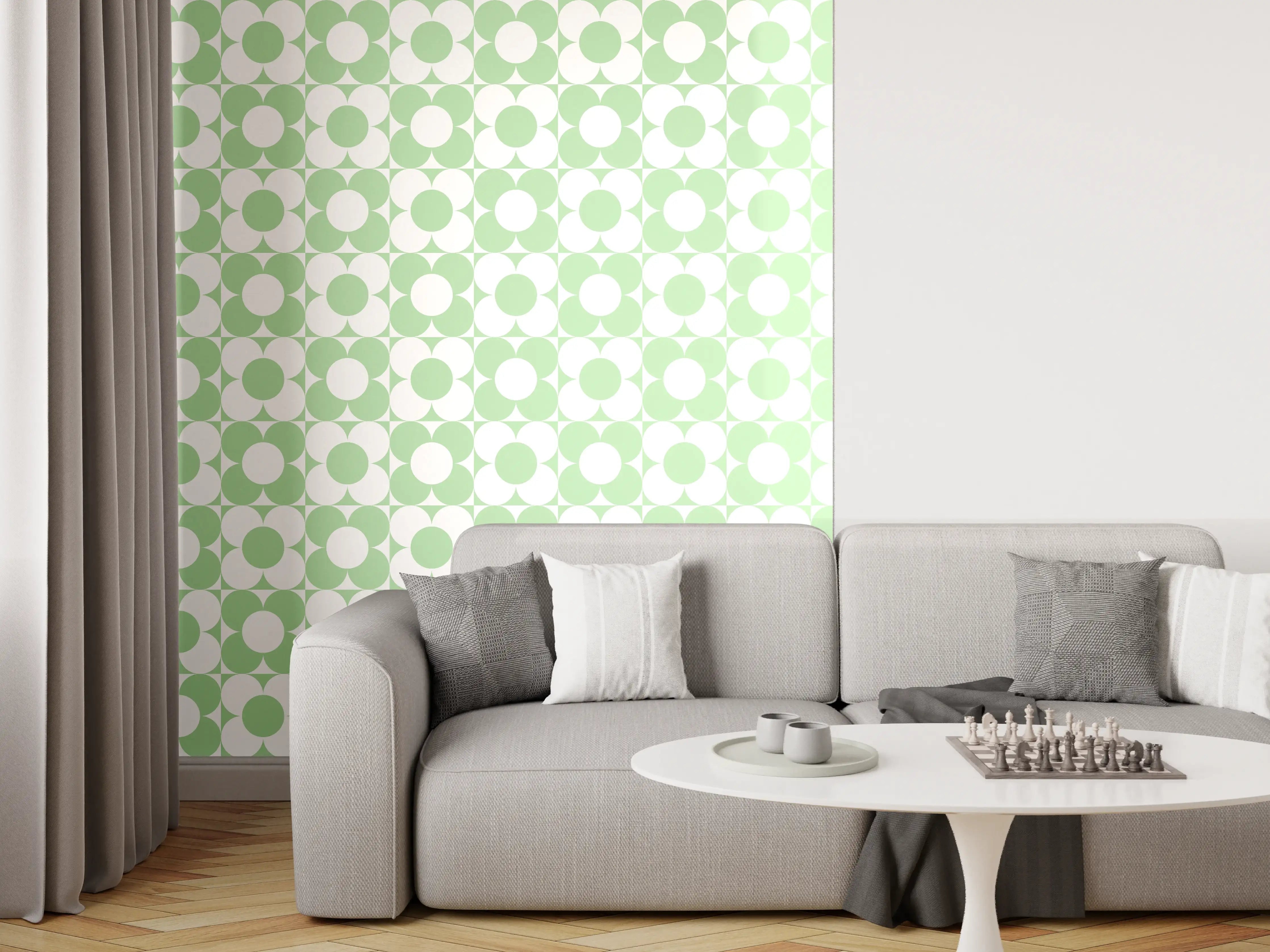 Wandverkleidung Wohnzimmer - Helles geometrisches Muster in Pastellgrün