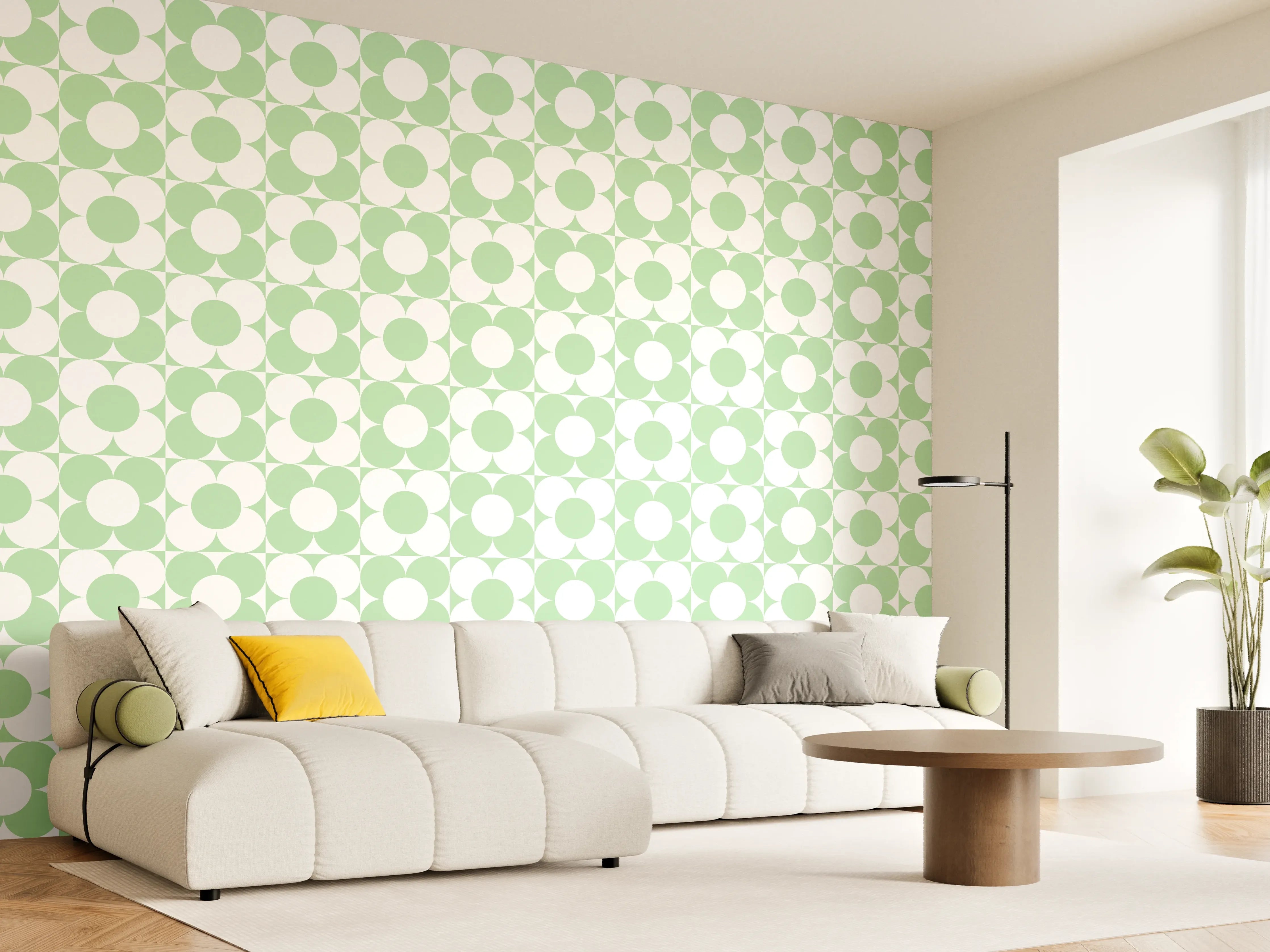 Wandverkleidung Wohnzimmer - Helles geometrisches Muster in Pastellgrün