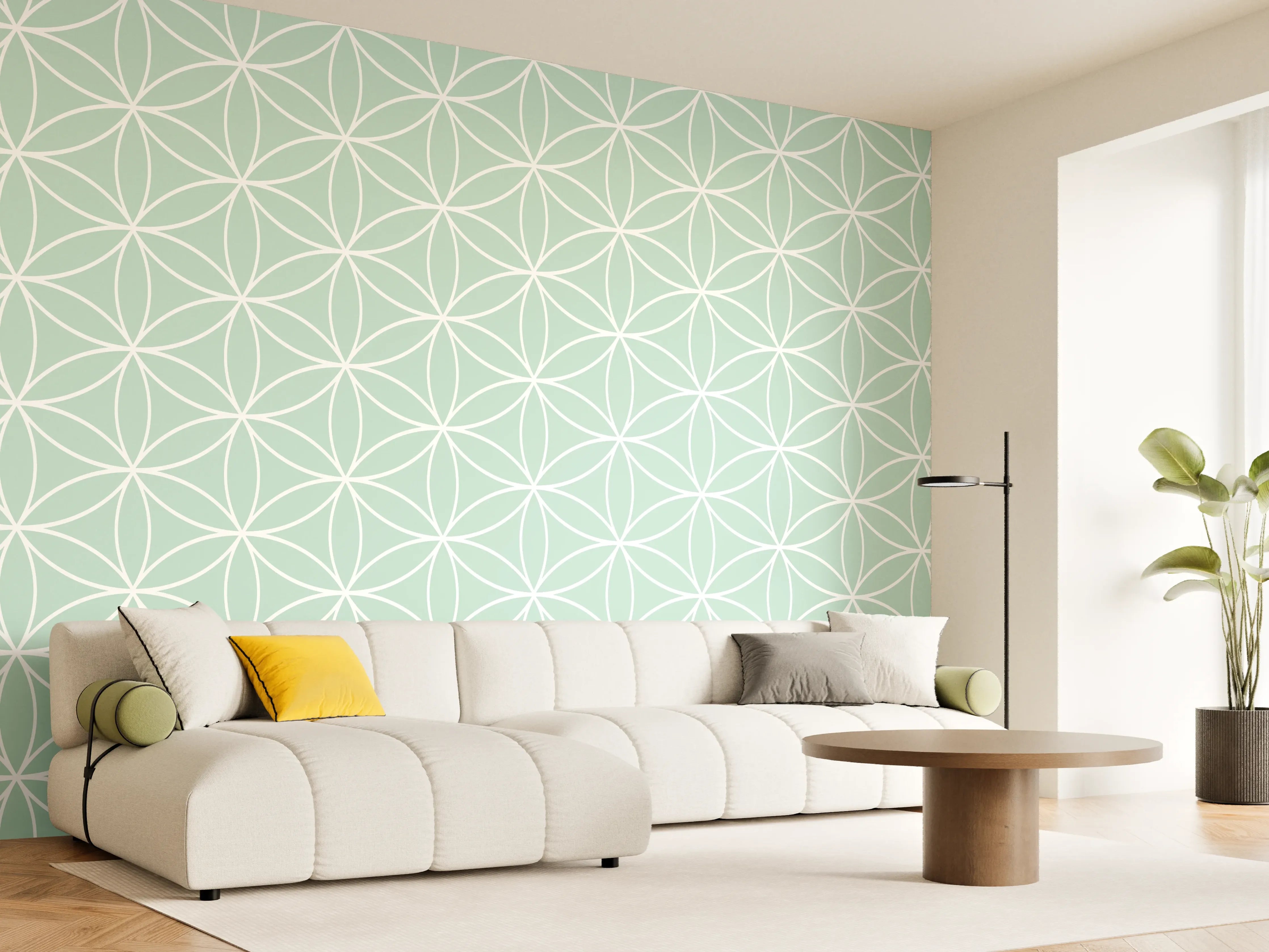 Wandverkleidung Wohnzimmer - Helles geometrisches Muster in Pastelltönen