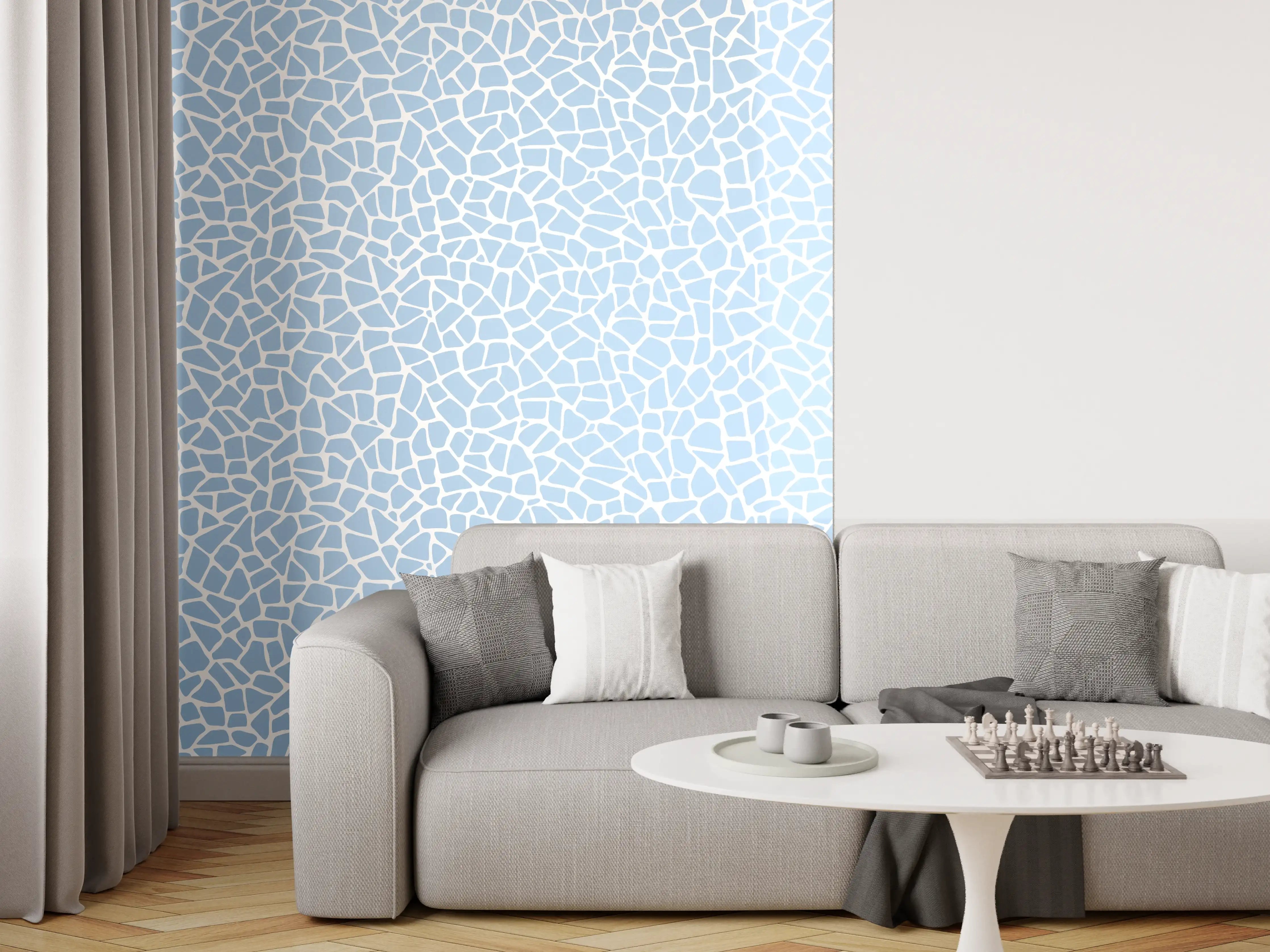 Wandverkleidung Wohnzimmer - Helles, Musterartiges Design in Blau