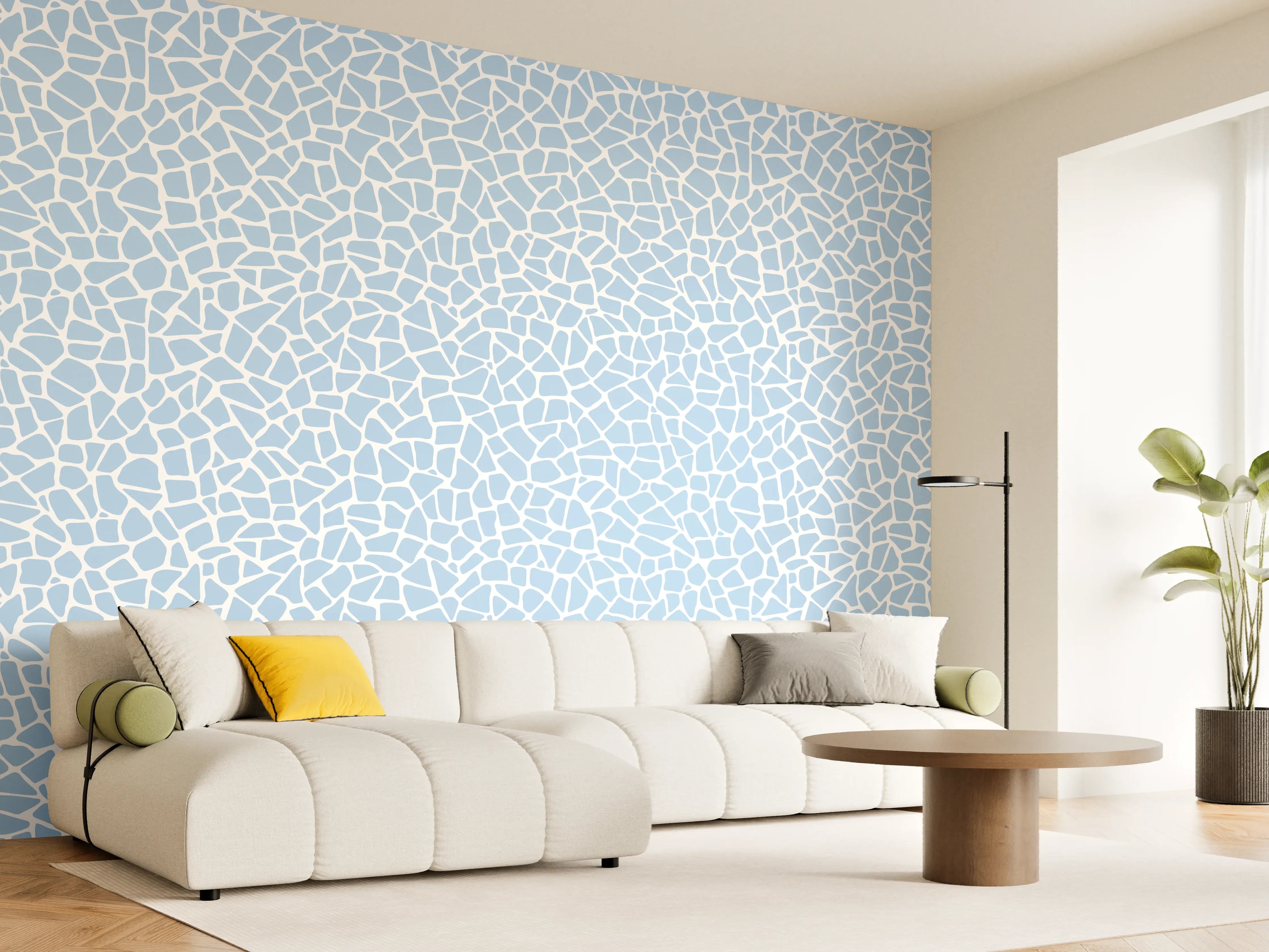 Wandverkleidung Wohnzimmer - Helles, Musterartiges Design in Blau