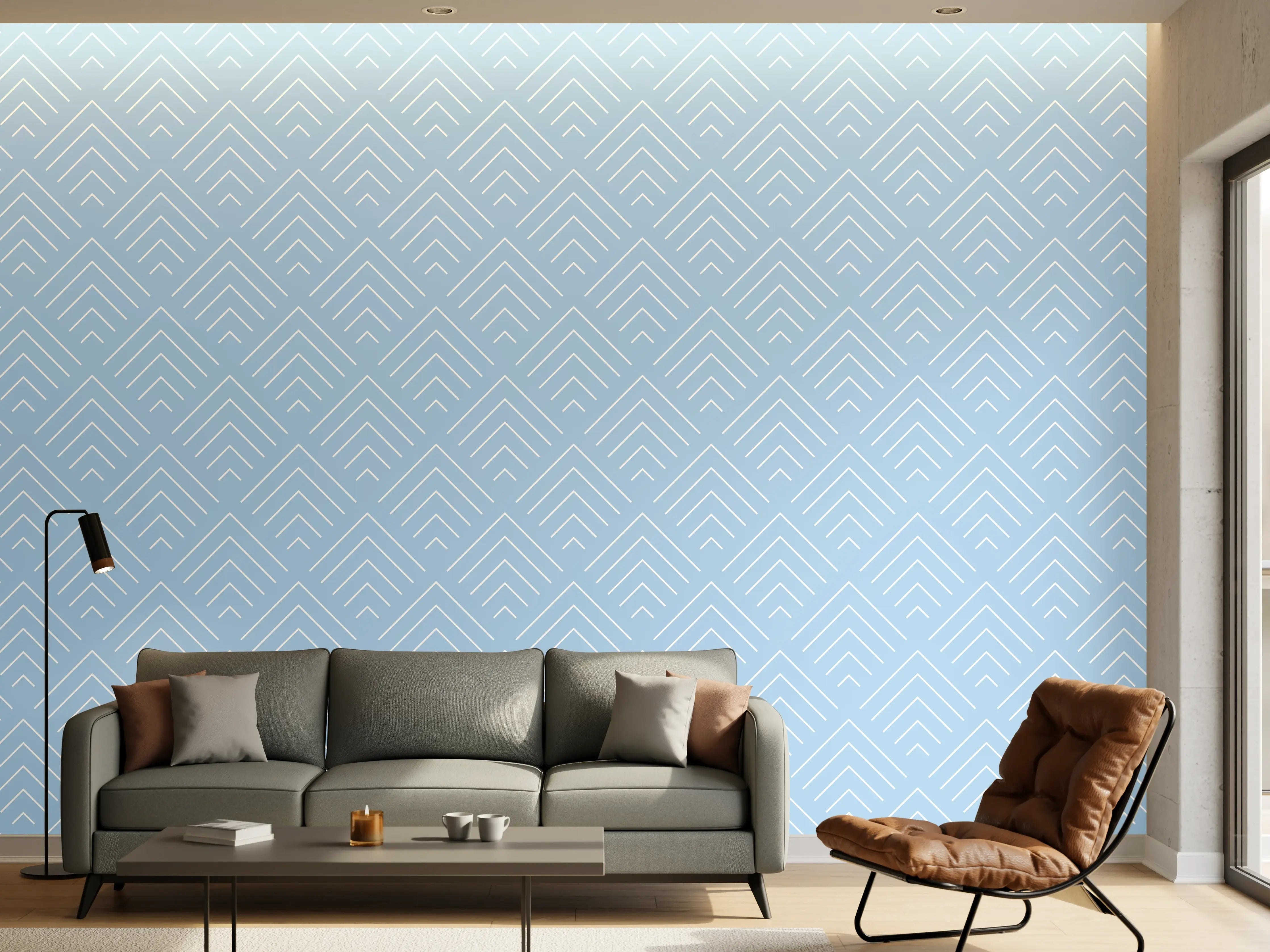 Wandverkleidung Wohnzimmer - Helles, elegantes Muster in Blau