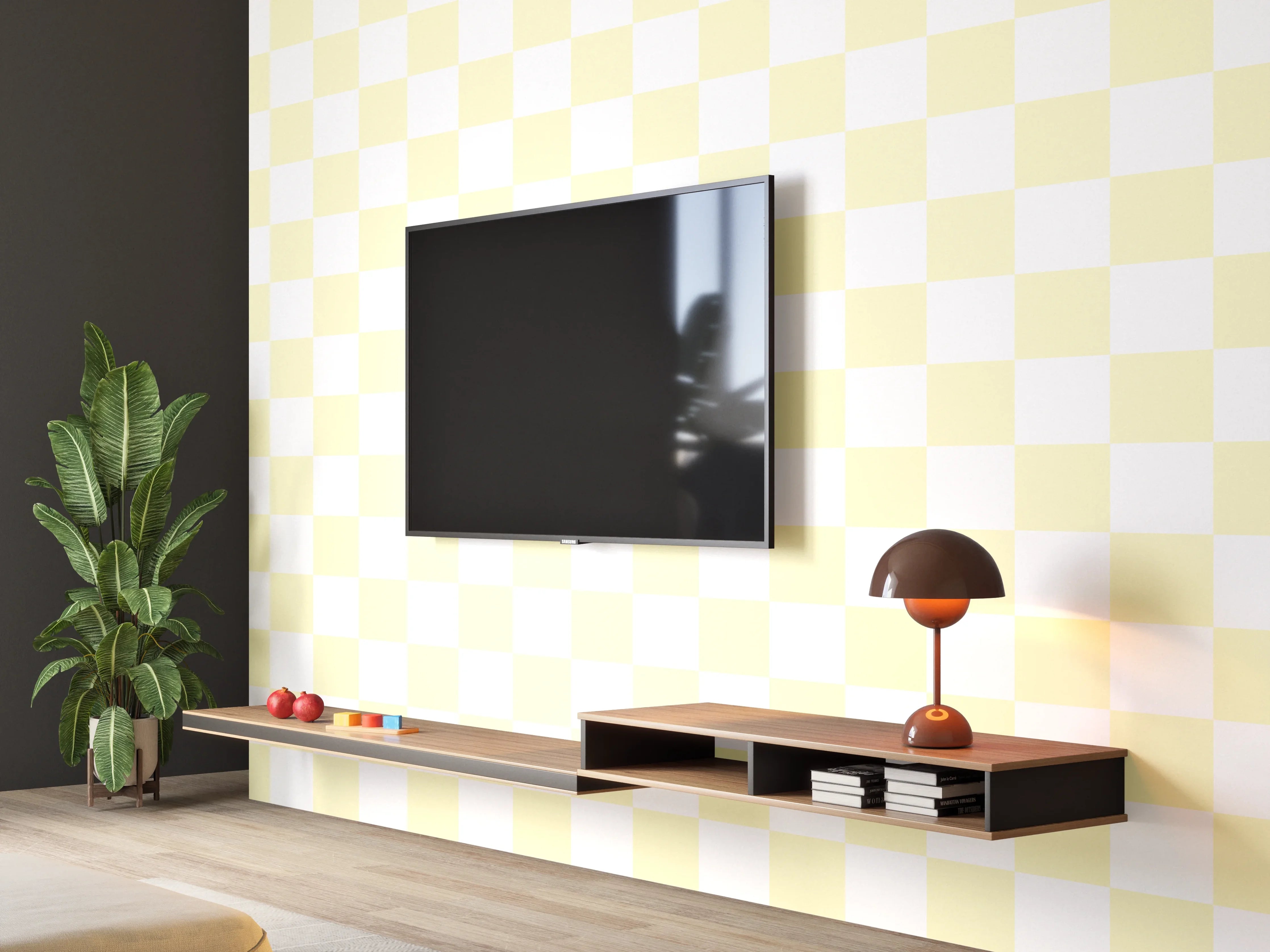 Wandverkleidung Wohnzimmer - Helles, freundliches Muster im Checkered Design
