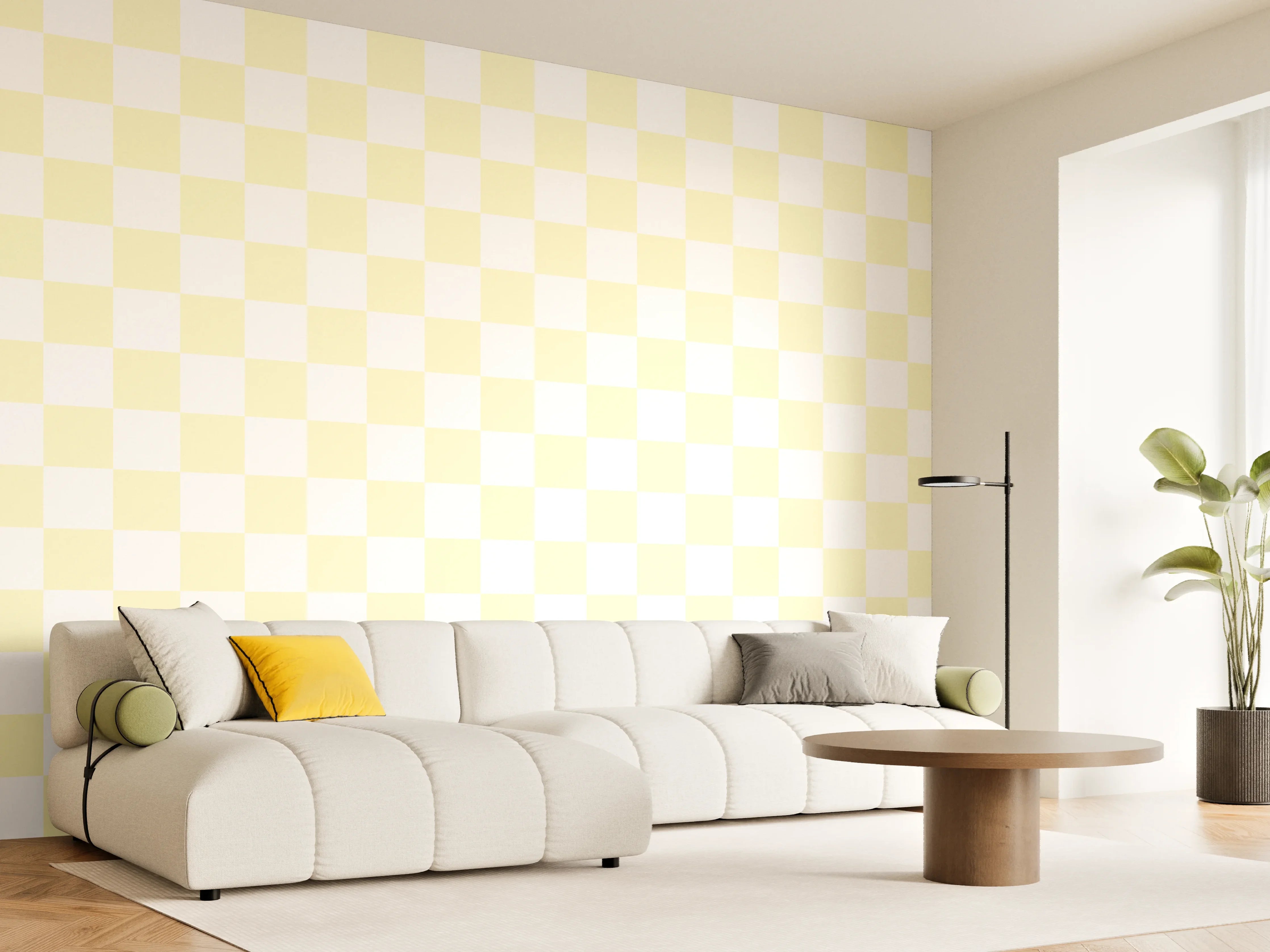 Wandverkleidung Wohnzimmer - Helles, freundliches Muster im Checkered Design