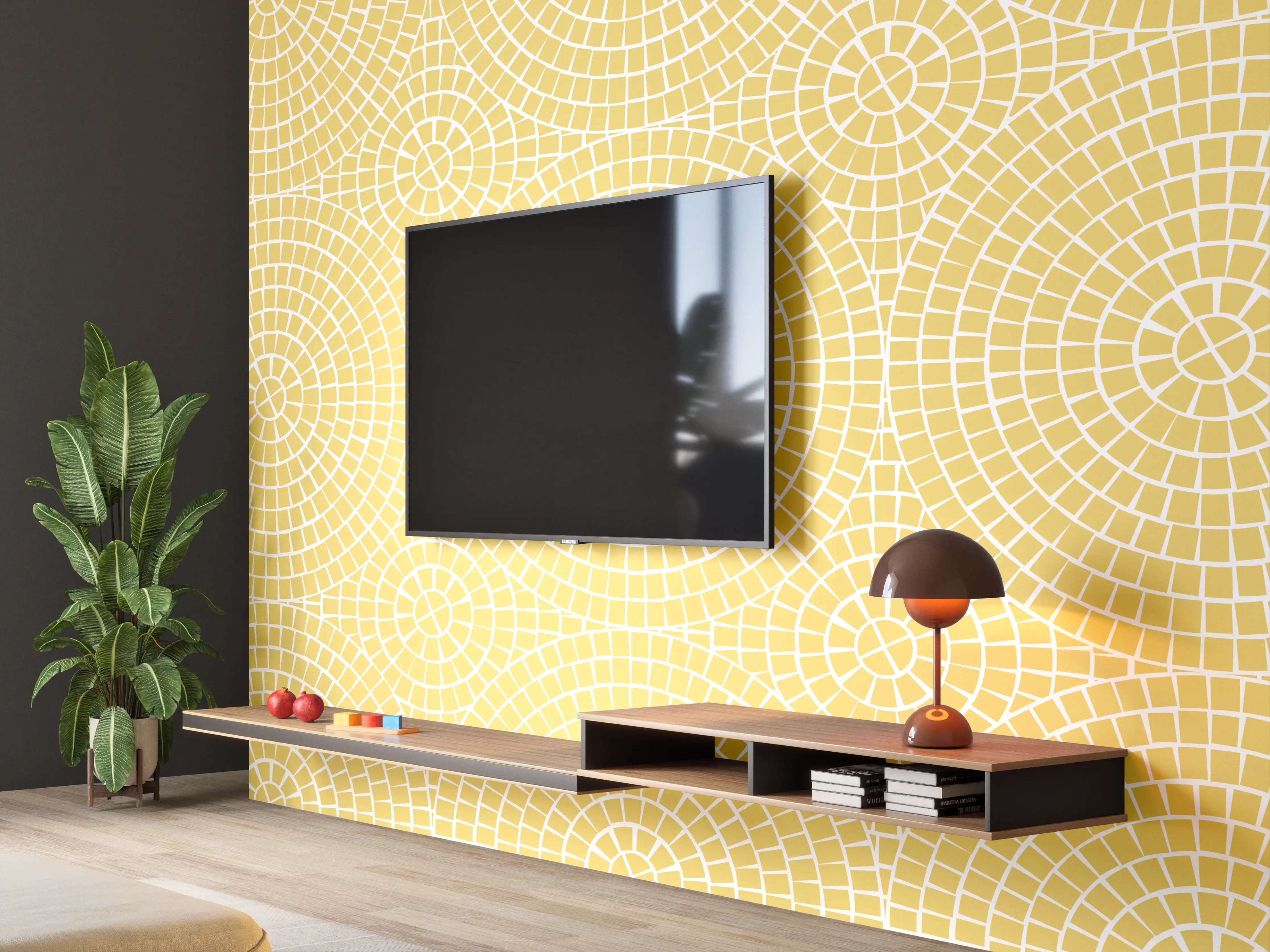 Wandverkleidung Wohnzimmer - Helles, geometrisches Muster in Gelb
